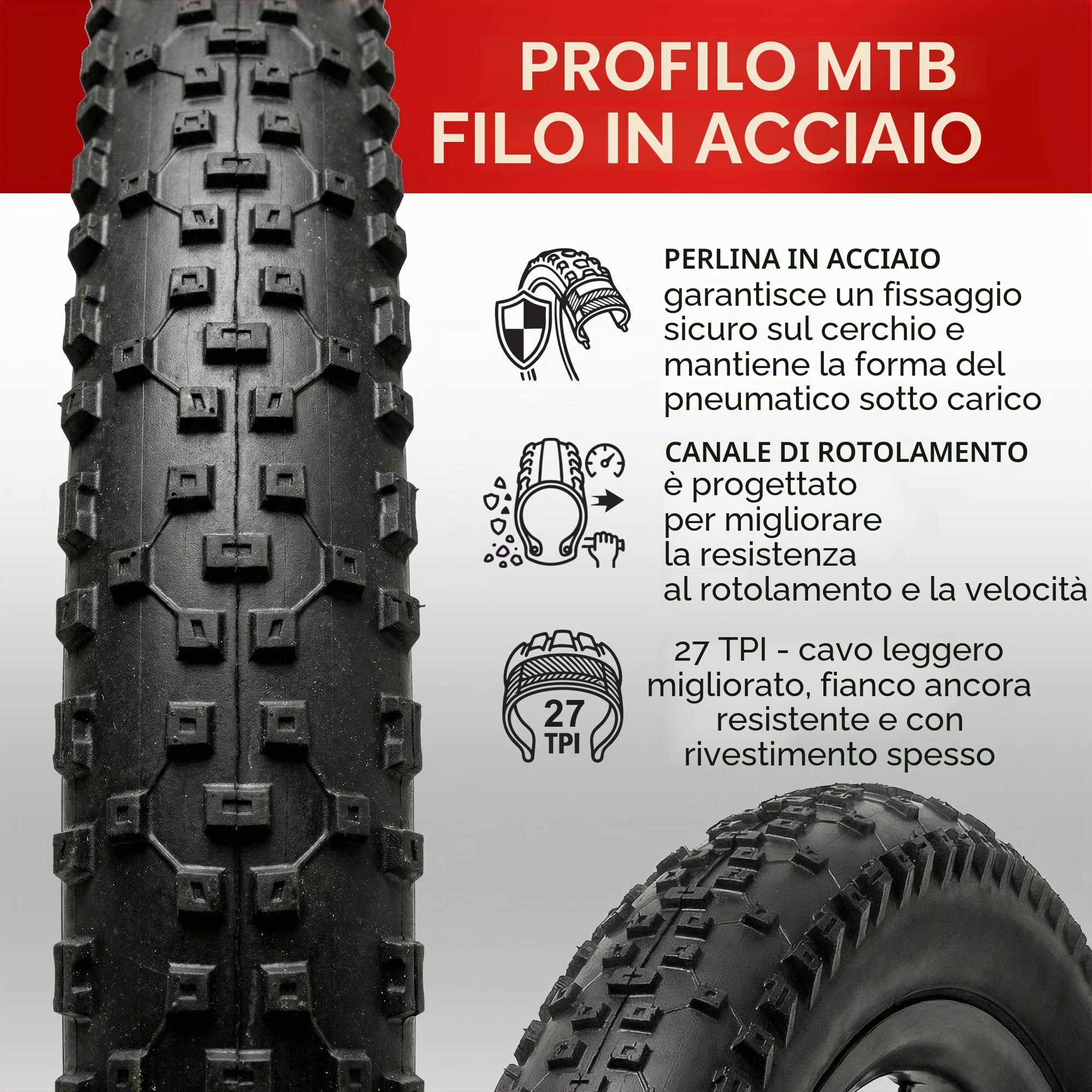 Fincci Coppia Copertoni MTB 29 x 2.10 ETRTO 54-622 Pieghevoli Antiforatura | Protezione Antiforatura da 2,5 mm e Carcassa 27 TPI per una Guida Sicura fino a 40 PSI su MTB, Sentieri, Trail e Sterrato
