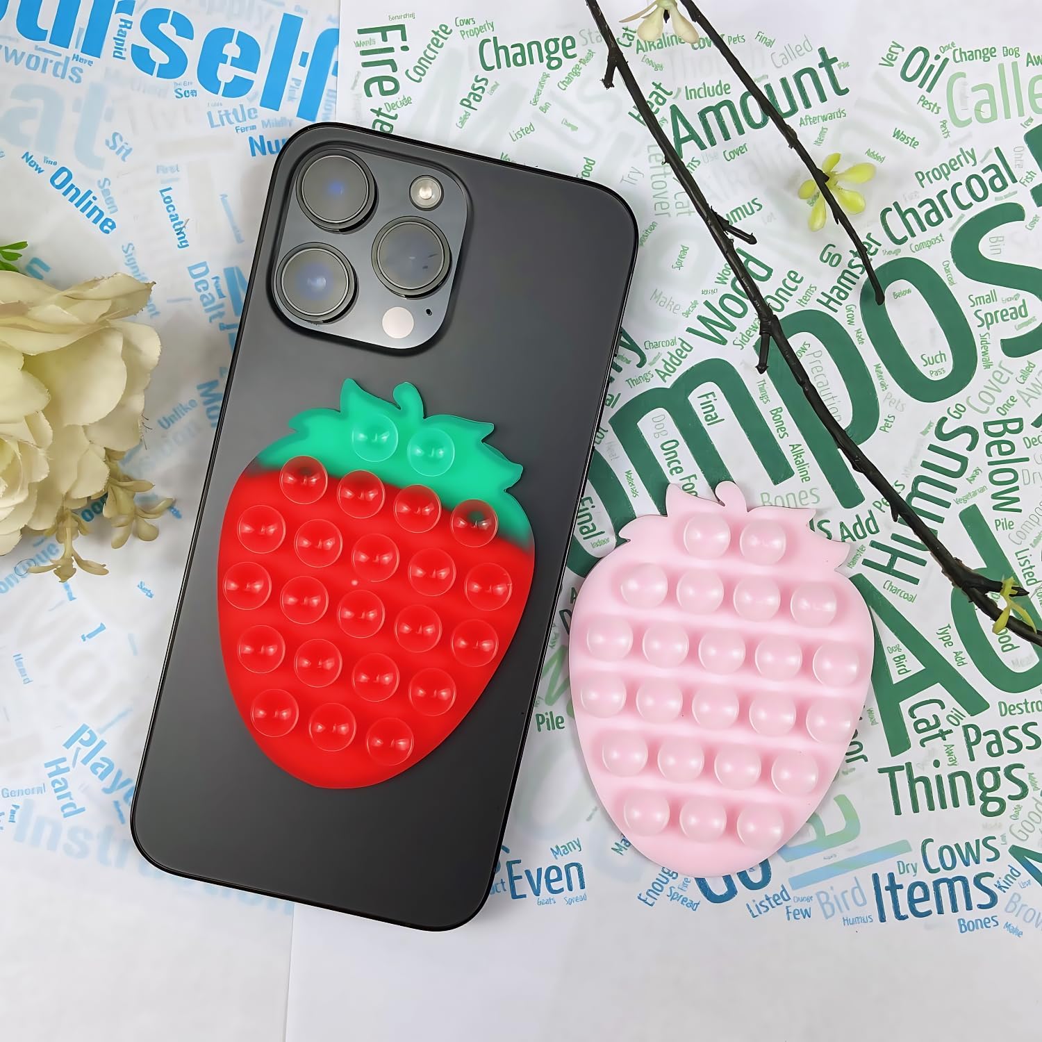 CIEO SuctionPhone Grip, Strong Silicone Suction,Strawberry Sticky Grip,Suitable for Selfies and Videos on Mirrors, Bathrooms and Smooth Surfaces, Compatible with iPhone (Strawberry Light Pink) image 5