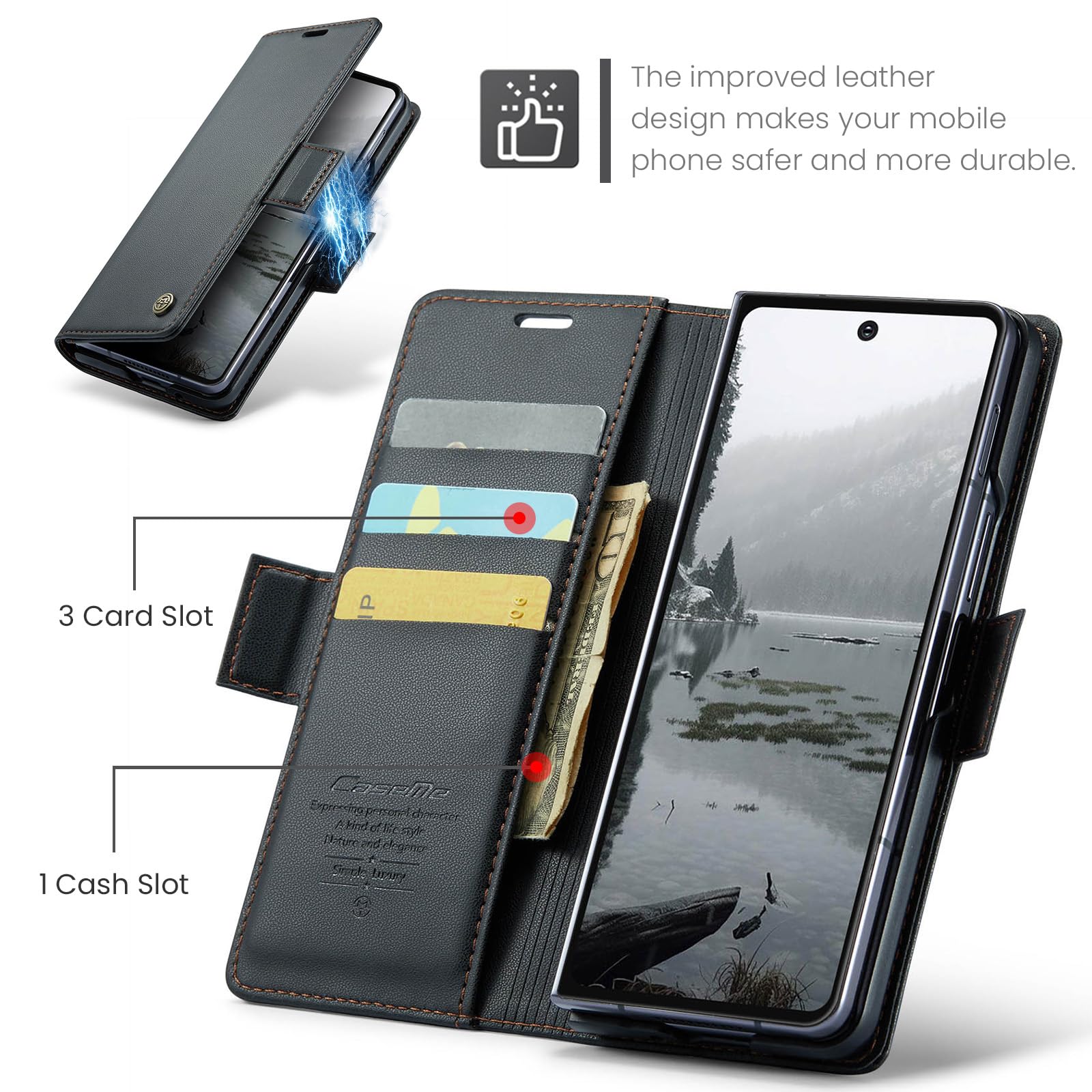 for Samsung Galaxy Z Fold 7 Case, Premium PU Leather Wallet Case Flip Cover with [RFID Blocking][Card Holder][Stand Function] Shockproof Protective for Samsung Galaxy Z Fold 7, Black — view 3