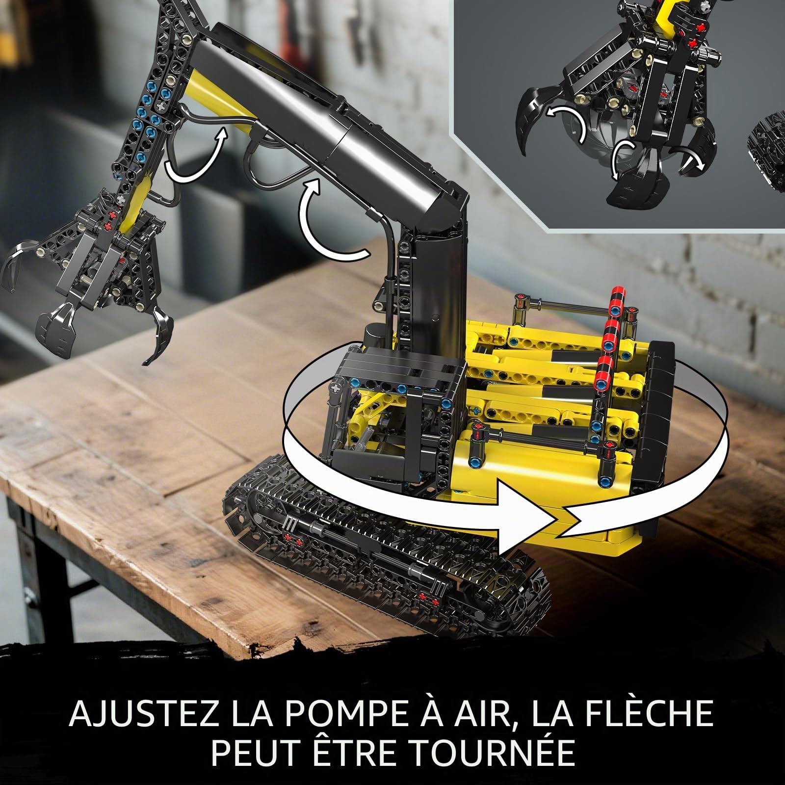 Mould King 17077 Technik Pelle chenillée, pince hydraulique en bois, excavatrice jouet pour adultes, excavatrice à sachet, jouet éducatif mécanique (version statique)