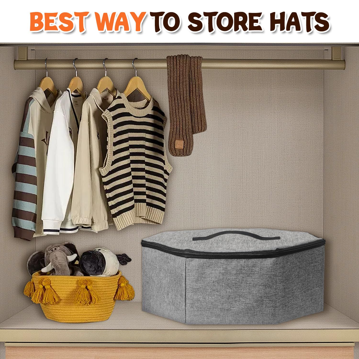 Boczif Boîte de Rangement pour Chapeaux pour Homme et Femme, Sac de Rangement Pliable pour Chapeaux de Cowboy avec poignée, Grand Sac de Transport pour Chapeaux (Gris)