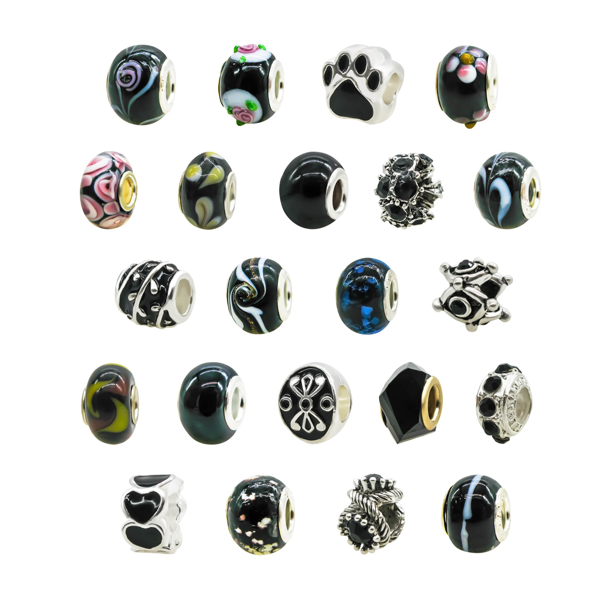 TOAOB 10pcs Black Theme Assorted European Glass Beads Murano Charms Metal Spacer Charms Beads for Bracelets Necklaces Jewelry Making