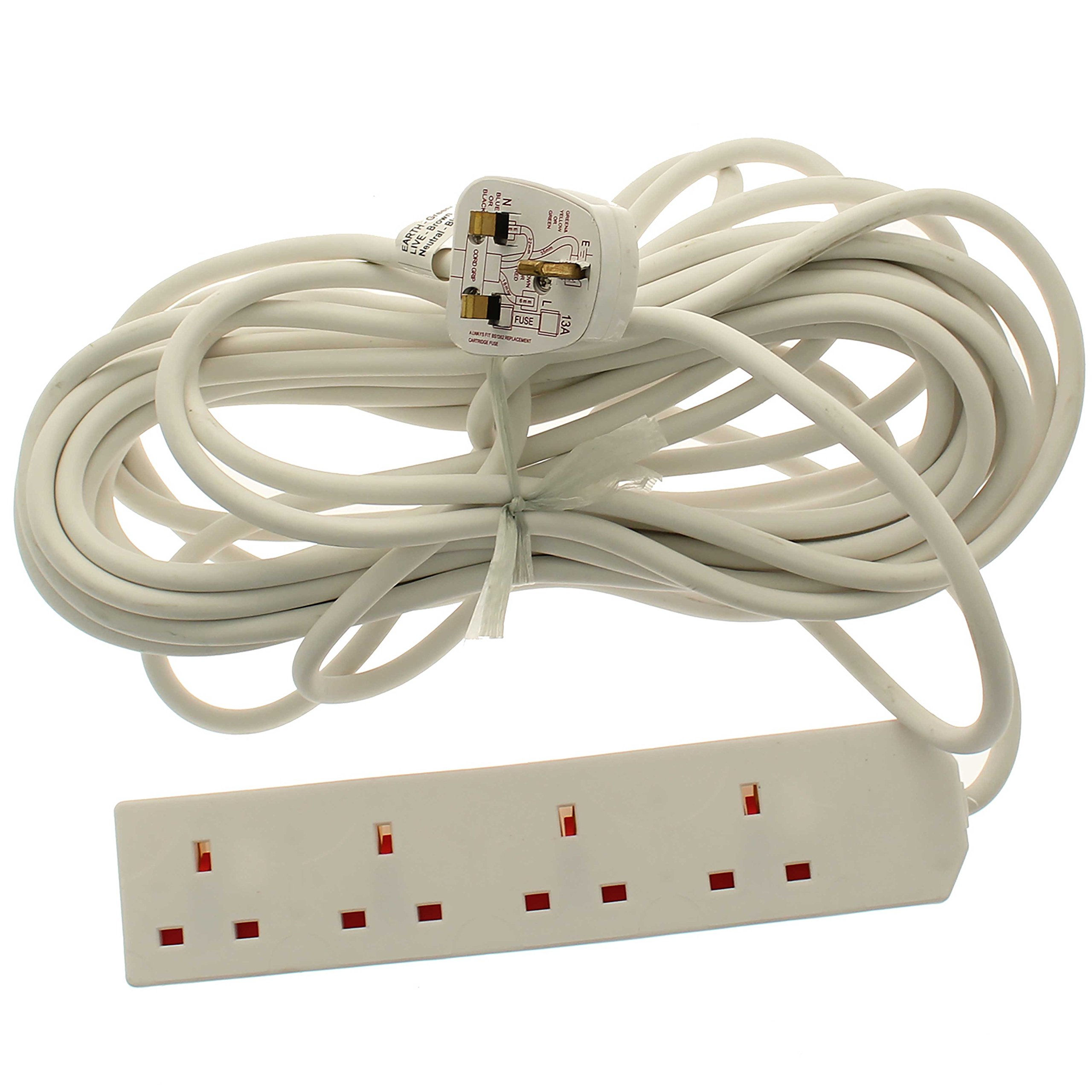 WeRChristmas 4-Way Gang Mains Power Extension Cable Lead Wire with UK Plug - 15 m, White