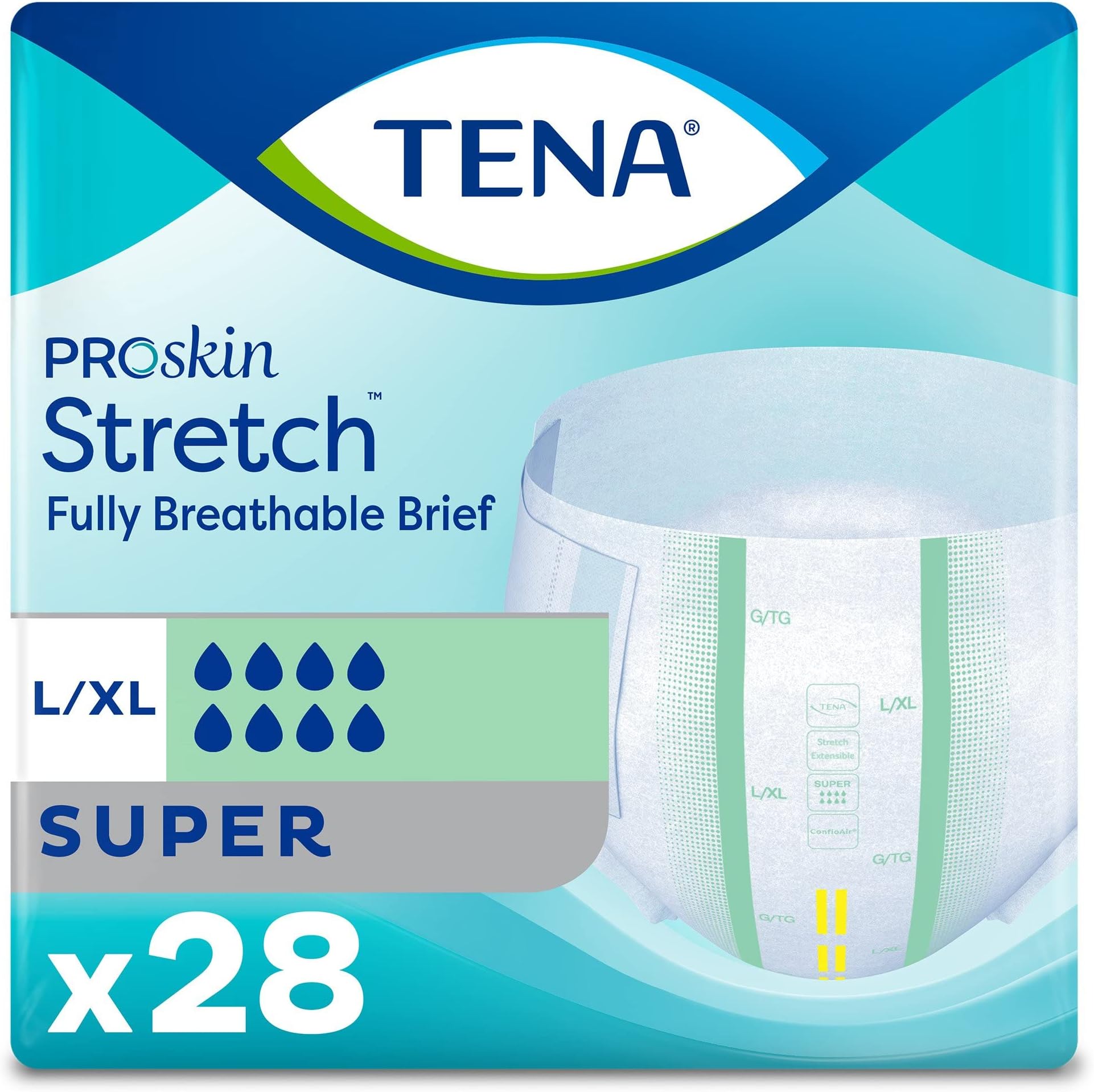 Stretch Super Briefs, Incontinence, Disposable, Heavy Absorbency, Large/XL, 28 Count, 28 Packs, 28 Total