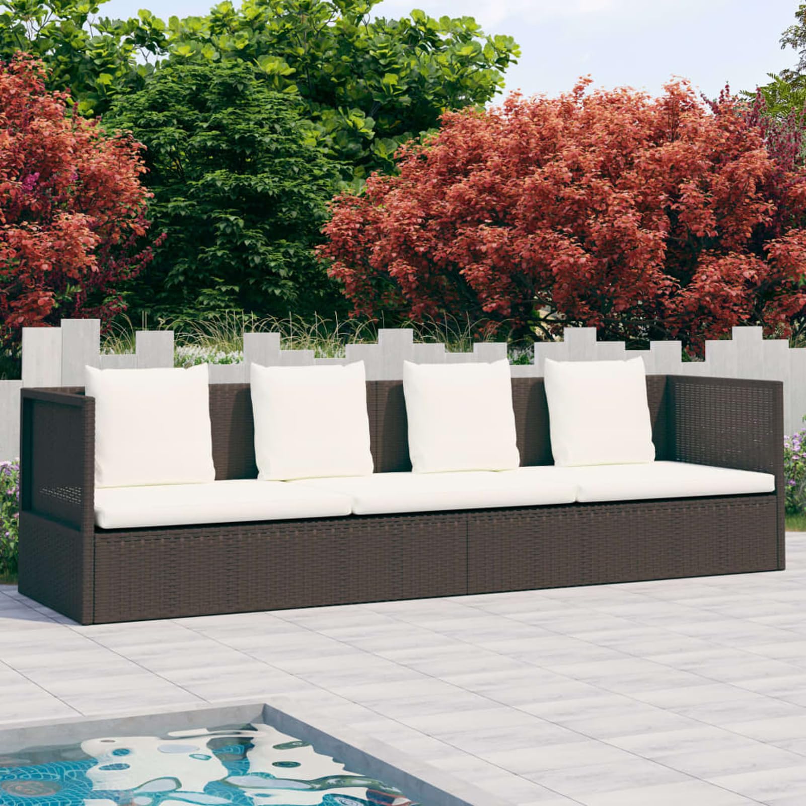 Lettino da Giardino, con 7 Posizioni Reclinabili, 200 x 60 x 58 cm, in Polyrattan PE e Acciaio Verniciato, Cuscini in Poliestere Bianco Crema, per Esterno, Piscina, Patio, Giardino