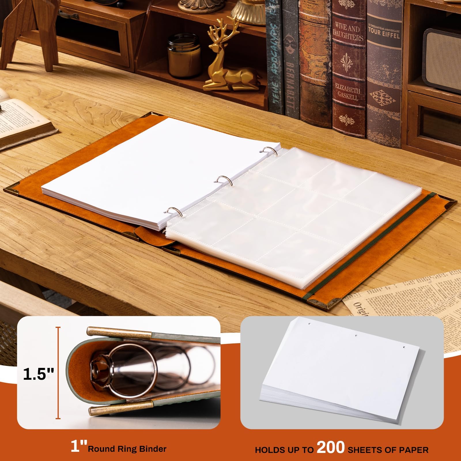 Lot de 4 classeurs Ovesmusl en cuir à 3 anneaux pour papier de taille