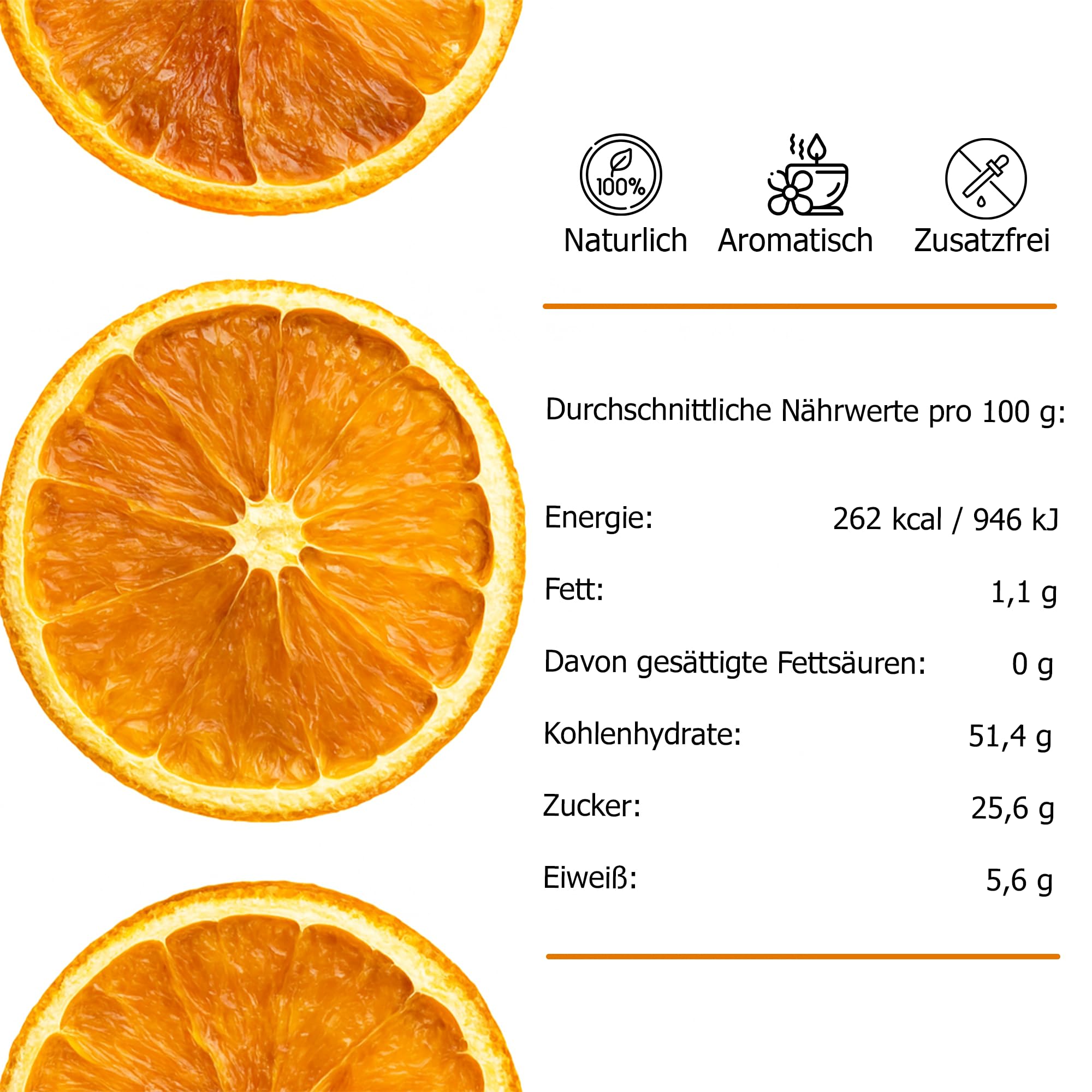 Alucra getrocknete Orangenscheiben Vorteilspaket 5 x 100g - naturbelassen ohne Zucker - Dekoartikel für Frühling - Tischdeko, Kranz Deko, Cocktail Deko - Trockenfrüchte für Snacks und Früchte Mix 500g