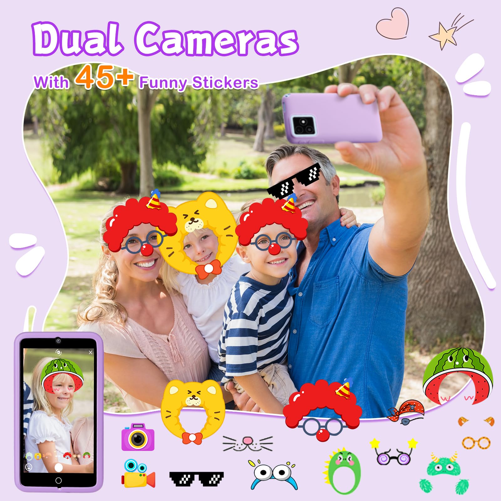 GREENCREEK Smartphone per bambini con schermo touch screen da 5 pollici, telefono per bambini con giochi e doppia fotocamera, giocattoli per bambini, ragazzi e ragazze che imparano il telefono