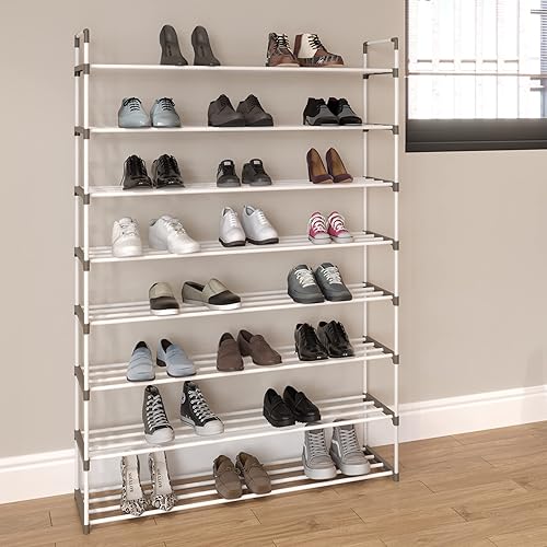 Miniatura 2 de Home-Complete - Zapatero de 8 niveles para armario, baño, entrada, estante con capacidad para 40 pares de tenis, tacones y botas (blanco)
