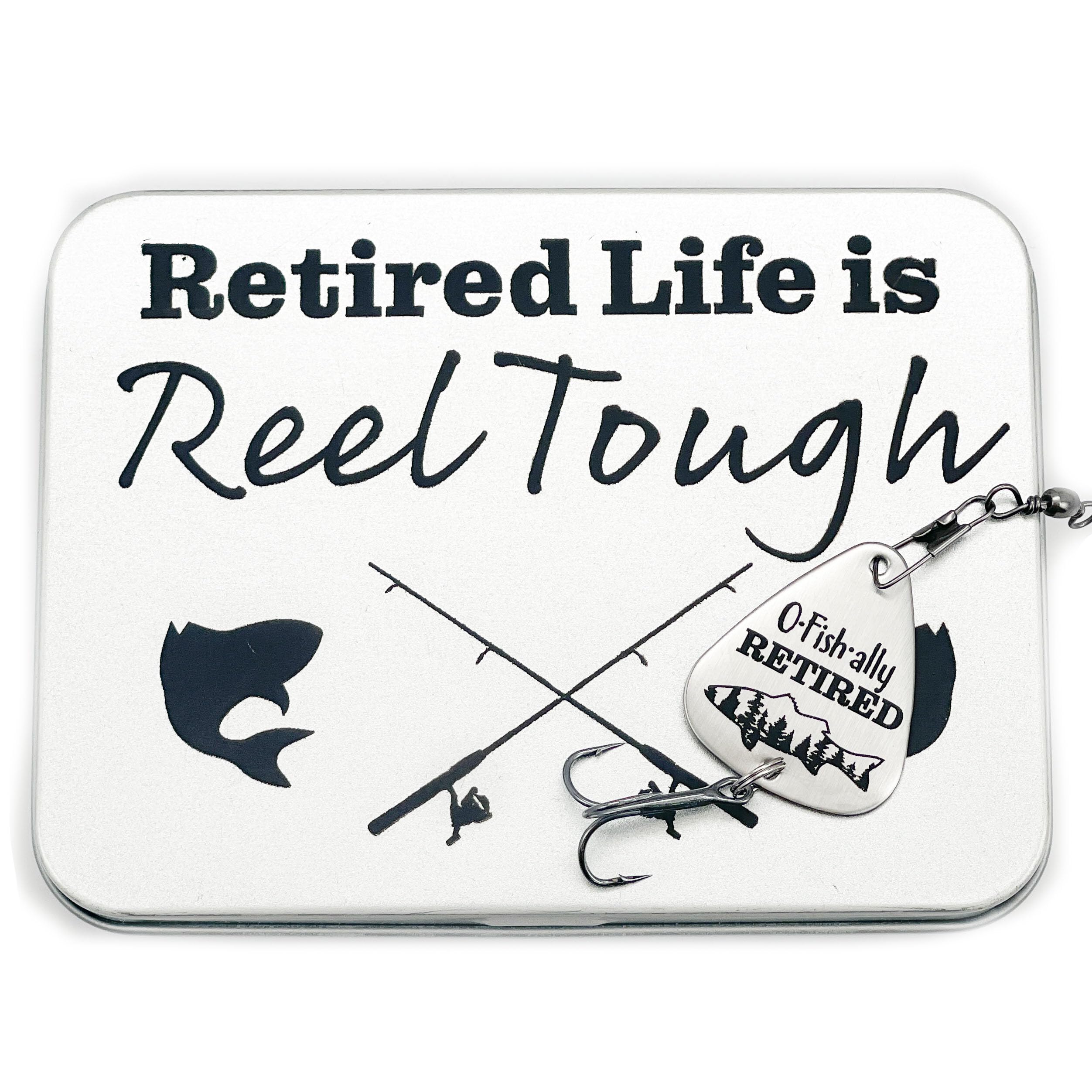 Retirement Gift Officially Retired Fishing Lure Personalized Retirement Fishing Lure Retiree Gift For Retirement Personalized Retirement Gift for Men Retired Life is Reel Tough ST-FBA-RETIRED-LURE-TIN : Sports & Outdoors