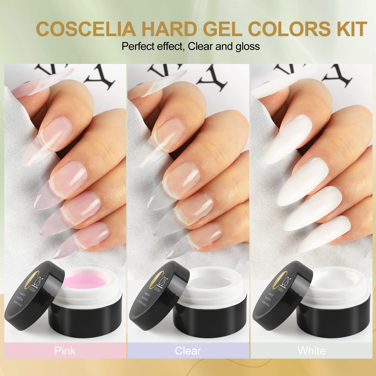 COSCELIA UV/LED Gel do Budowy Paznokci, 6 szt. Różowy Biały Przezroczysty Gel do Przedłużania Paznokci oraz Gel Modelowania, Chroniący Złamane Paznokcie, Zestaw do Naprawy Manicure