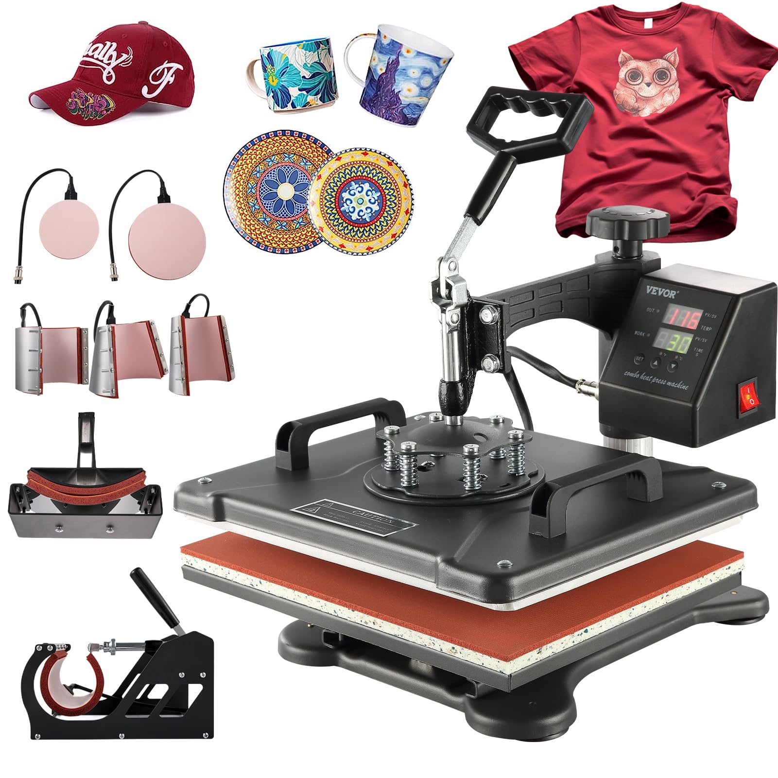 Photo 1 of 8 in 1 Heat Press Machine 12x15 inch Combo, Swing Away Tshirt Press Machine Digital Control, Multifunctional Heat Transfer Machine Sublimation Combo for T-Shirt Hat Cap Mug Plate 8in1-15x12inch