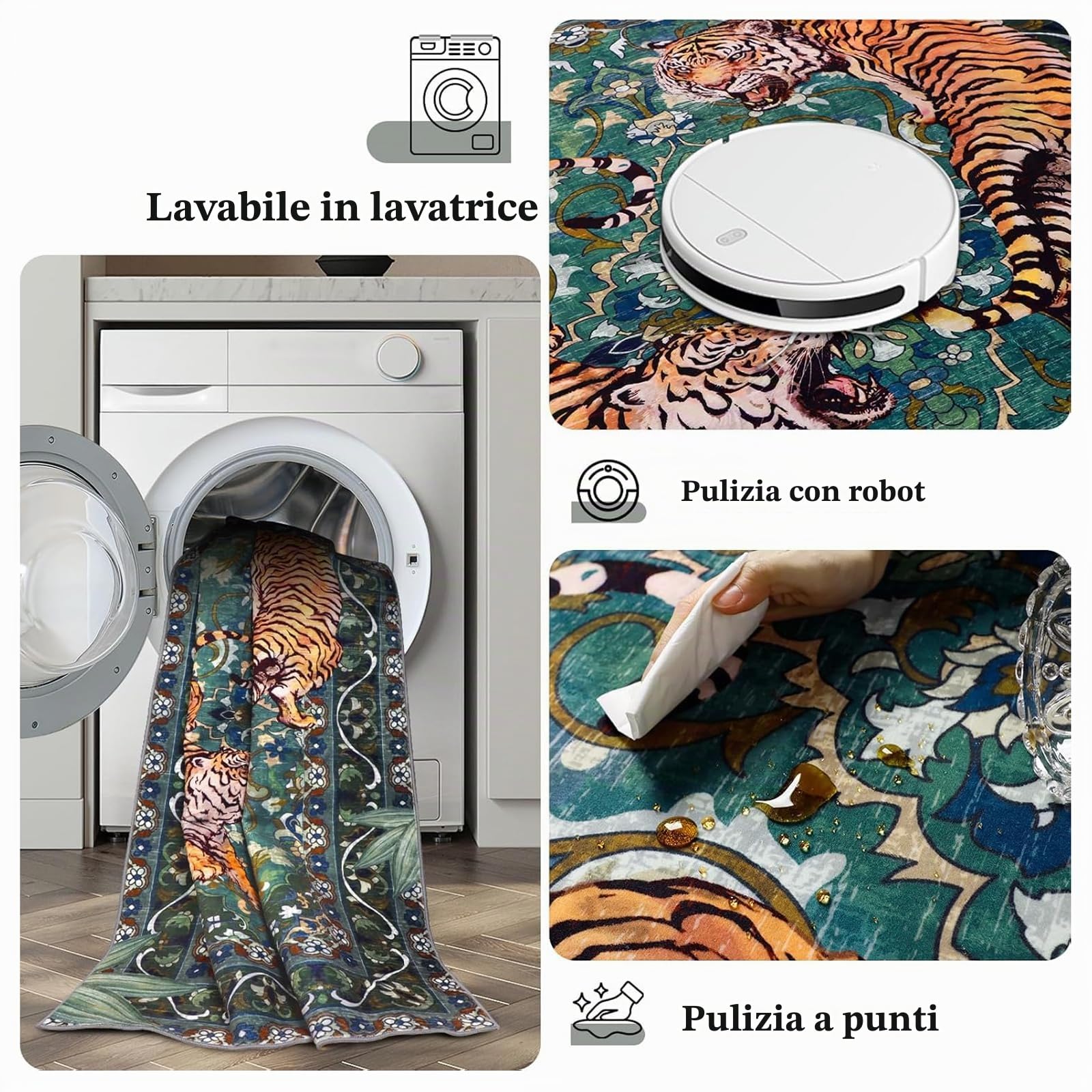 Tappeto lavabile per soggiorno, 120 x 180 cm, motivo animali verdi, morbido, per camera da letto, antiscivolo, bohémien, a pelo corto, per cucina, ufficio, bagno, cameretta dei bambini