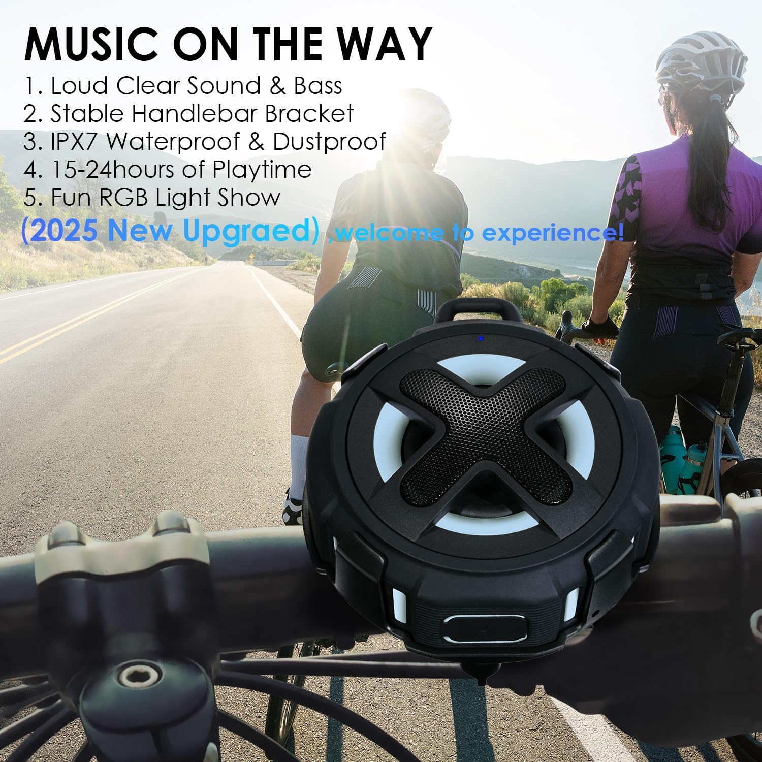 Aggiornato, Cassa Bici Pro, con Supporto da Manubrio, Bluetooth V5.4, IPX7 Impermeabile, Custodia in silicone, Navigazione Trasmissione, 10W Bassup, 15-24Ore di Gioco, Gancio, Accessori Bicicletta