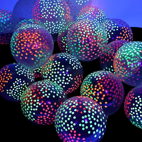 Sumind 50 globos de neón que brillan en la oscuridad, globos fluorescentes reactivos de lunares, globos de fiesta de luz negra, globos de látex neón