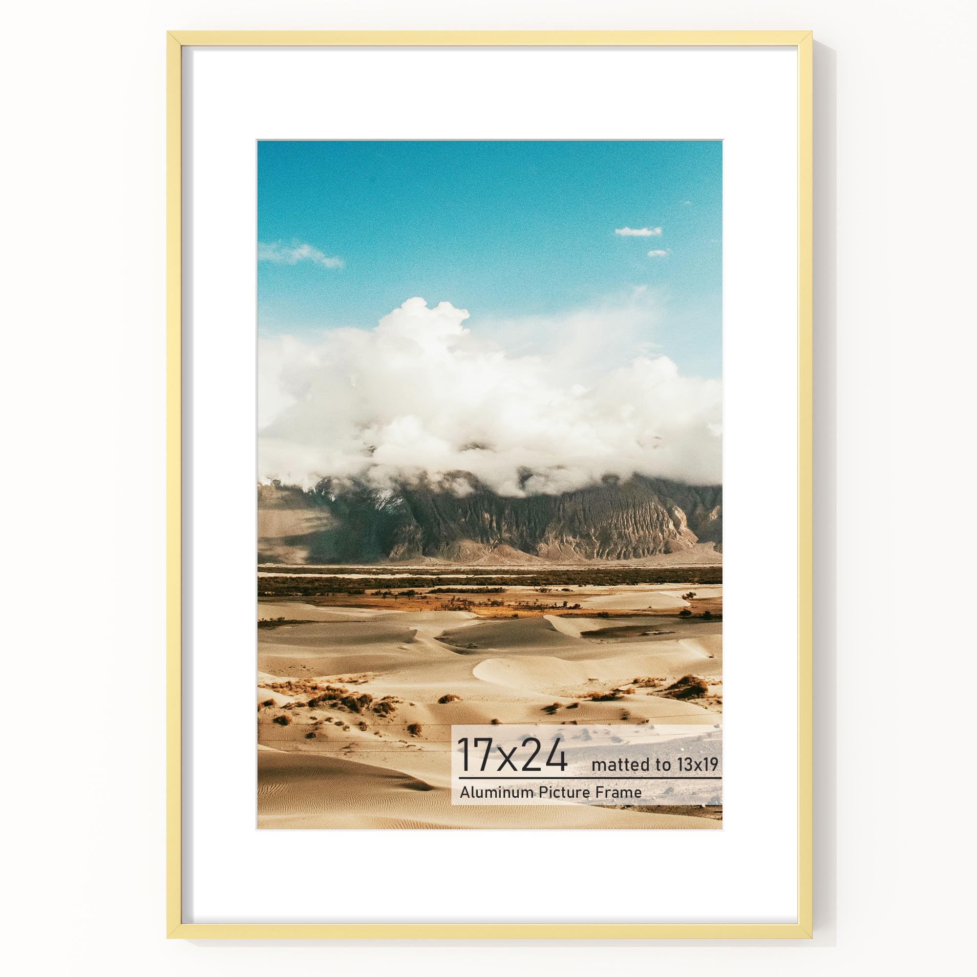 Acovy 17x24 Picture Frame, Aluminum Photo Frame Matted to 13x19, 17 x 24 Poster Frame with High Definition Tempered Glass, Metal Frame for Wall, Wall Hook Included