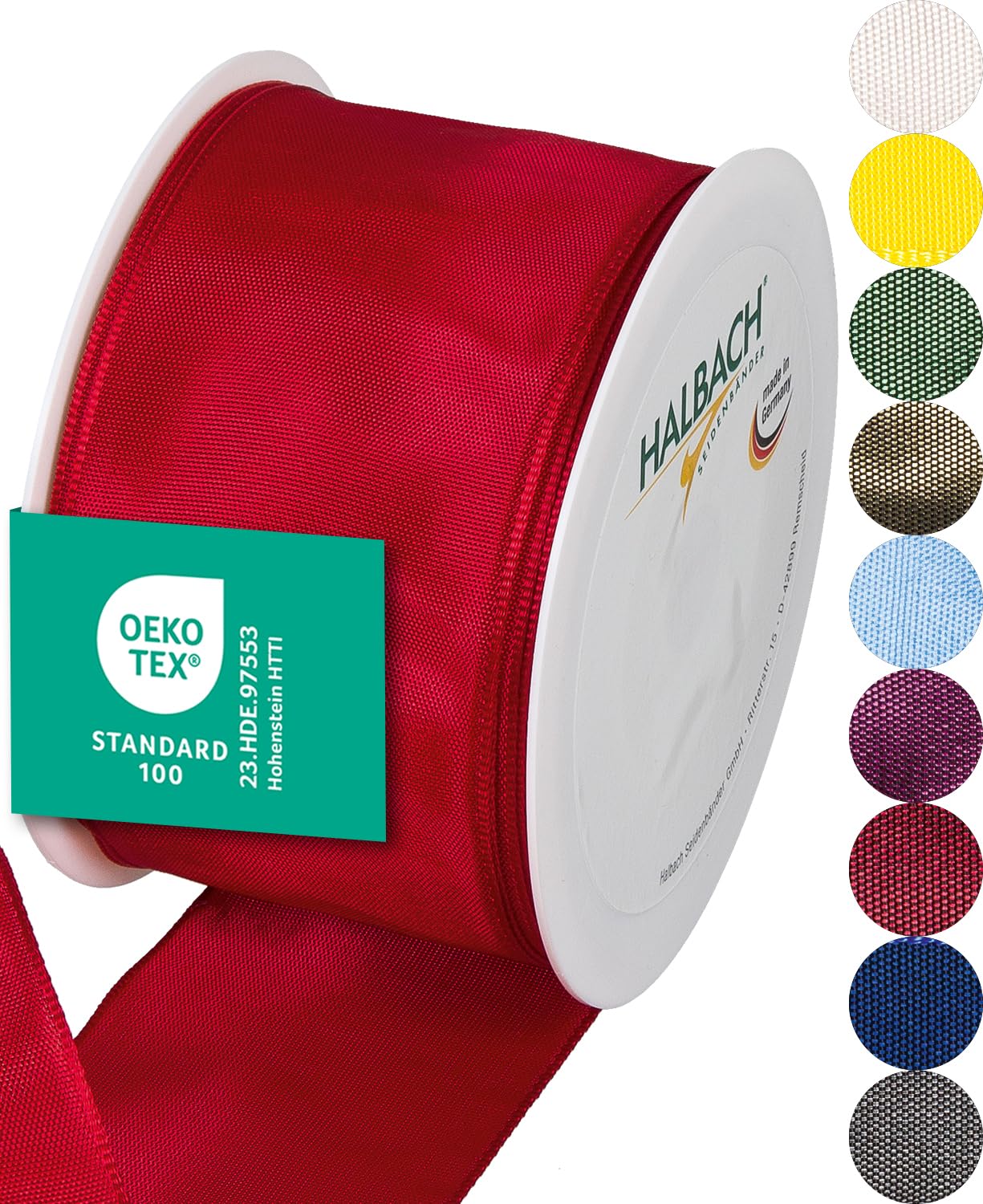 Halbach Seidenbänder Premium Geschenkband mit Drahtkante | Breite 60mm Länge 25m | Öko-Tex 100 zertifiziertes Schleifenband | Taftband Made in Germany, Farbe: rot