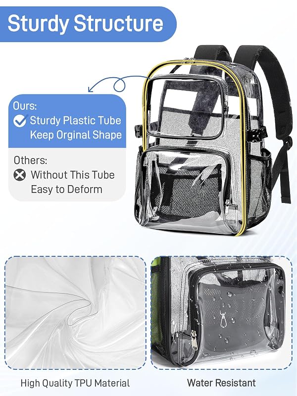QOECI Clear Backpack Heavy Duty for Women Men Boys Girls, Transparent See Through Backpack, Large TPU Bookbag with 360° Reflective Strips for Sport College Work Travel Security, Black by QOECI - Used condition - Image 8