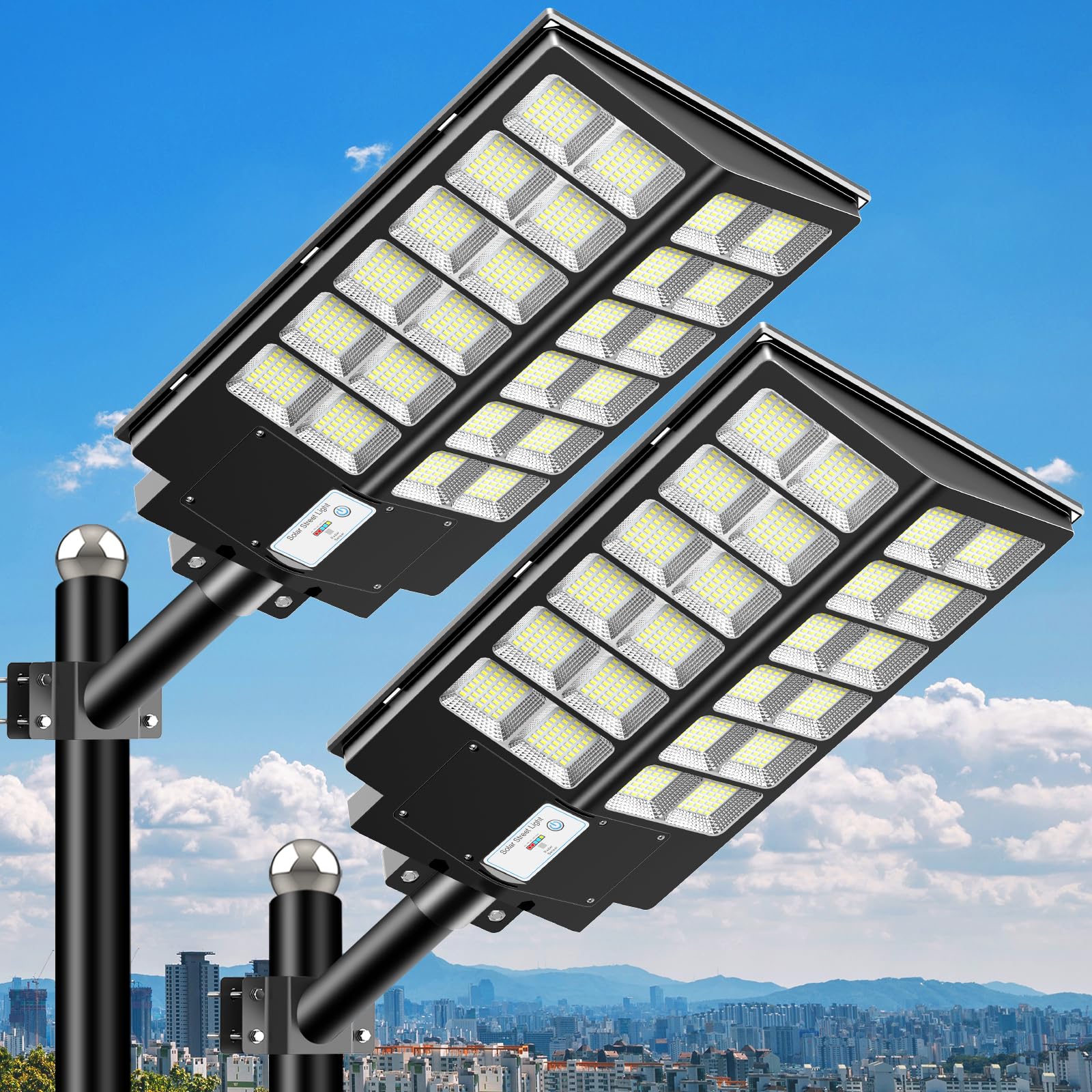 Solar Street Light, P66 Waterproof Solar Lights Outdoor, 9000W 7000K Security Outdoor Flood Lights with Motion Sensor, Dusk to Dawn Outside Light for