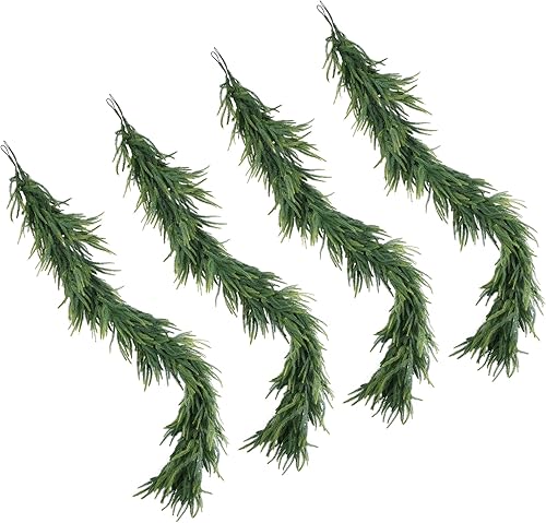 Miniatura 9 de 2 guirnaldas de cedro de tacto real de 72/6 pies, guirnaldas de ciprés de Navidad realistas de 6 pies para repisa de escaleras interiores,