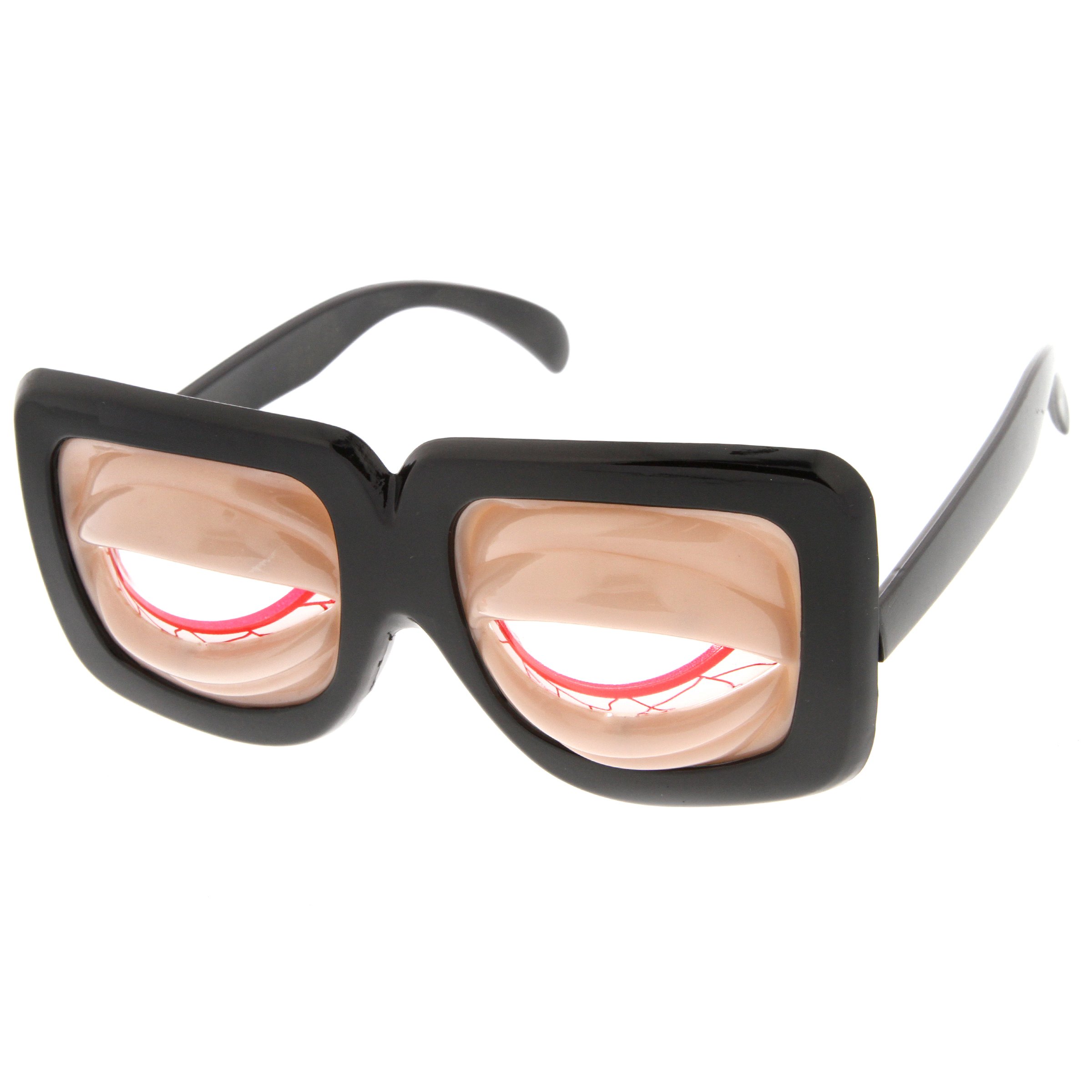zeroUV Zombie Monster Creepy Crazy Bulging Eyes Novelty Costume Party Glasses (Black-Nude Clear)