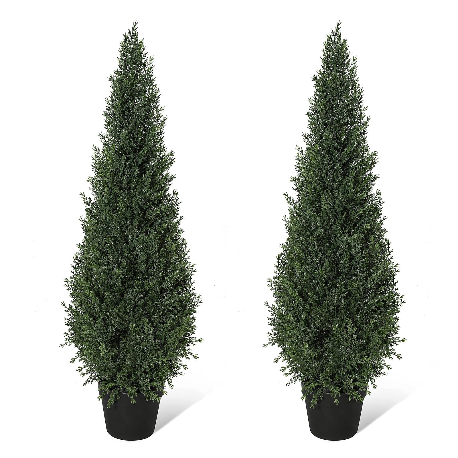 Aptliton Set of 2 Ultra-Realistic Artificial Cedar Topiary Trees, Lifelike Faux Cypress in Decorative Pots, UV-Resistant Plants for Indoor Outdoor Home, Office, Garden, Porch, Balcony, 3ft (2pcs)