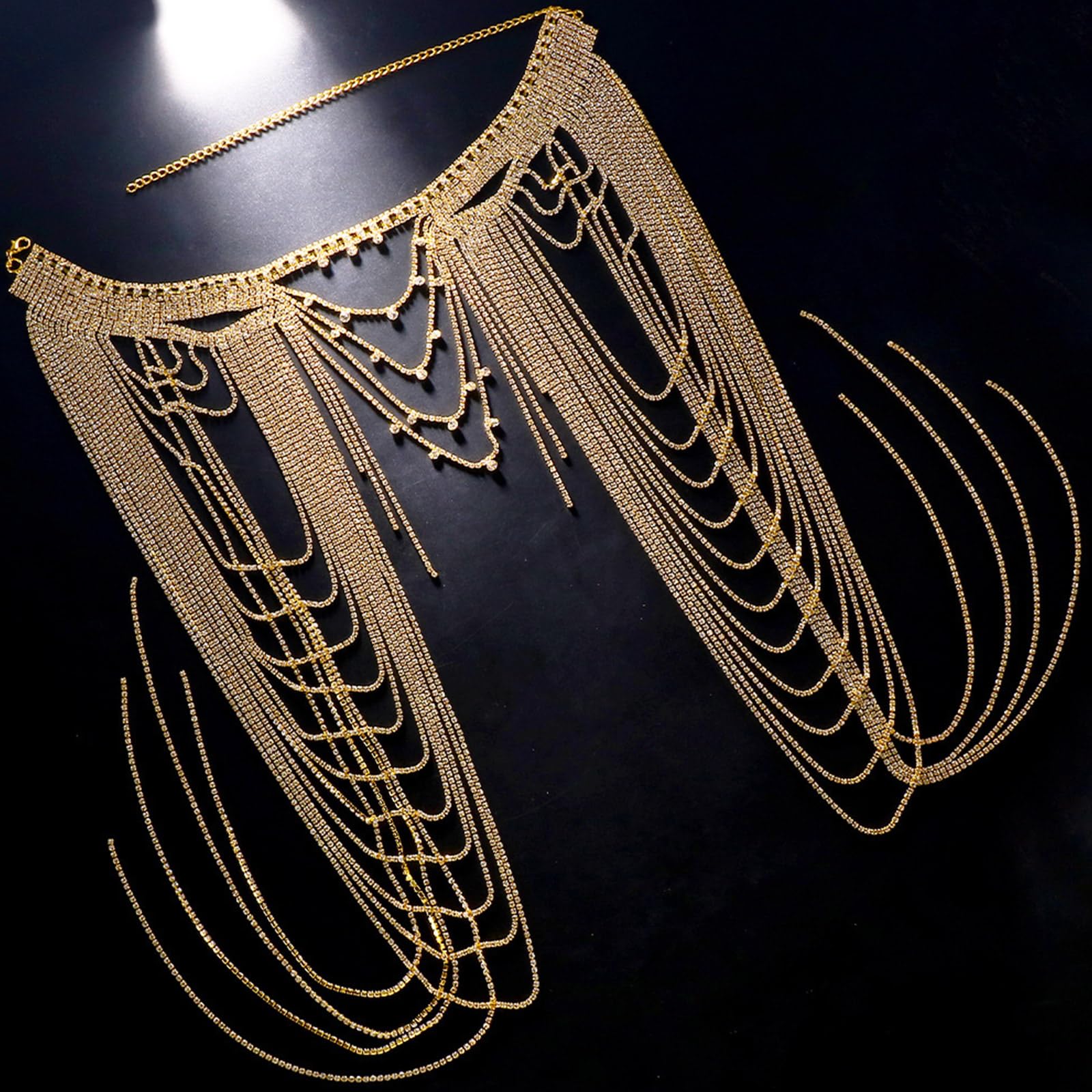 Versatile cristallo ornato frangia gioielli a strati frangia gioielli corpo migliora casual e sera spettacoli danza chiusura sicura collana