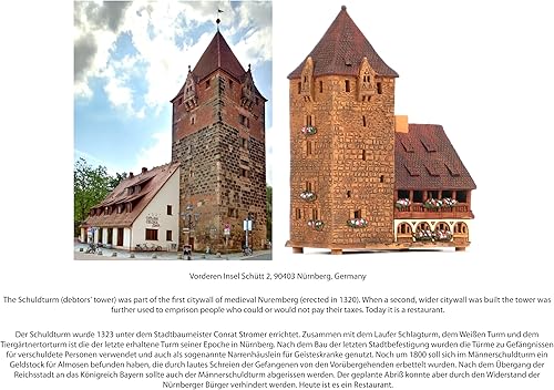 Miniatura 4 de Ceramic Houses Collection - Miniatura coleccionable hecha a mano de la histórica torre Schuldturm en Nurnberg, Alemania - Portavelas con velas de