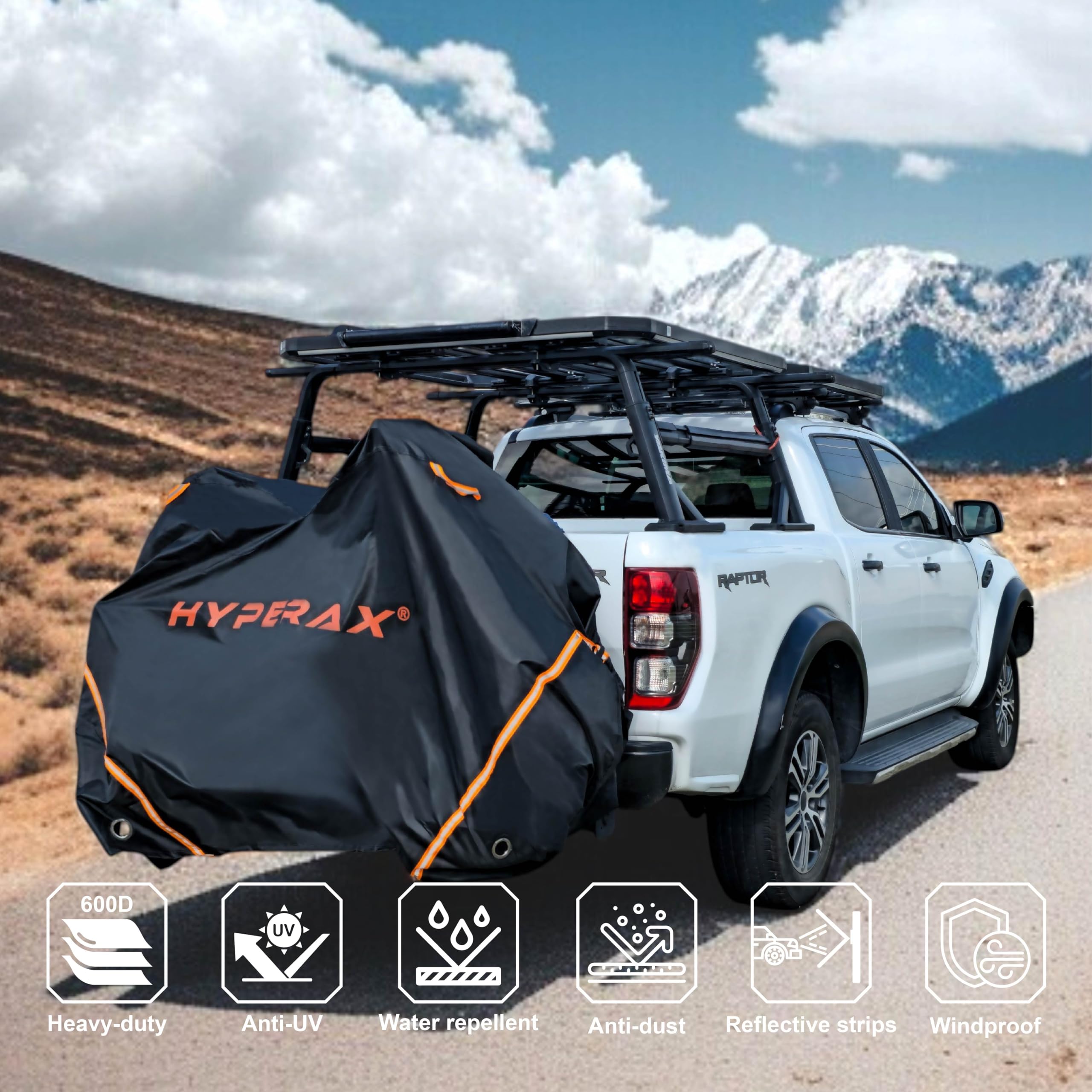 Hyperax 600D Oxford Heavy Duty Transport-Fahrradabdeckung - Wasserdichtes PU, Lock-Access Tüllen, reflektierende Griffe und Gurte, plus Tragetasche. Passend für Fahrräder bis zu 240 × 145 × 105 cm