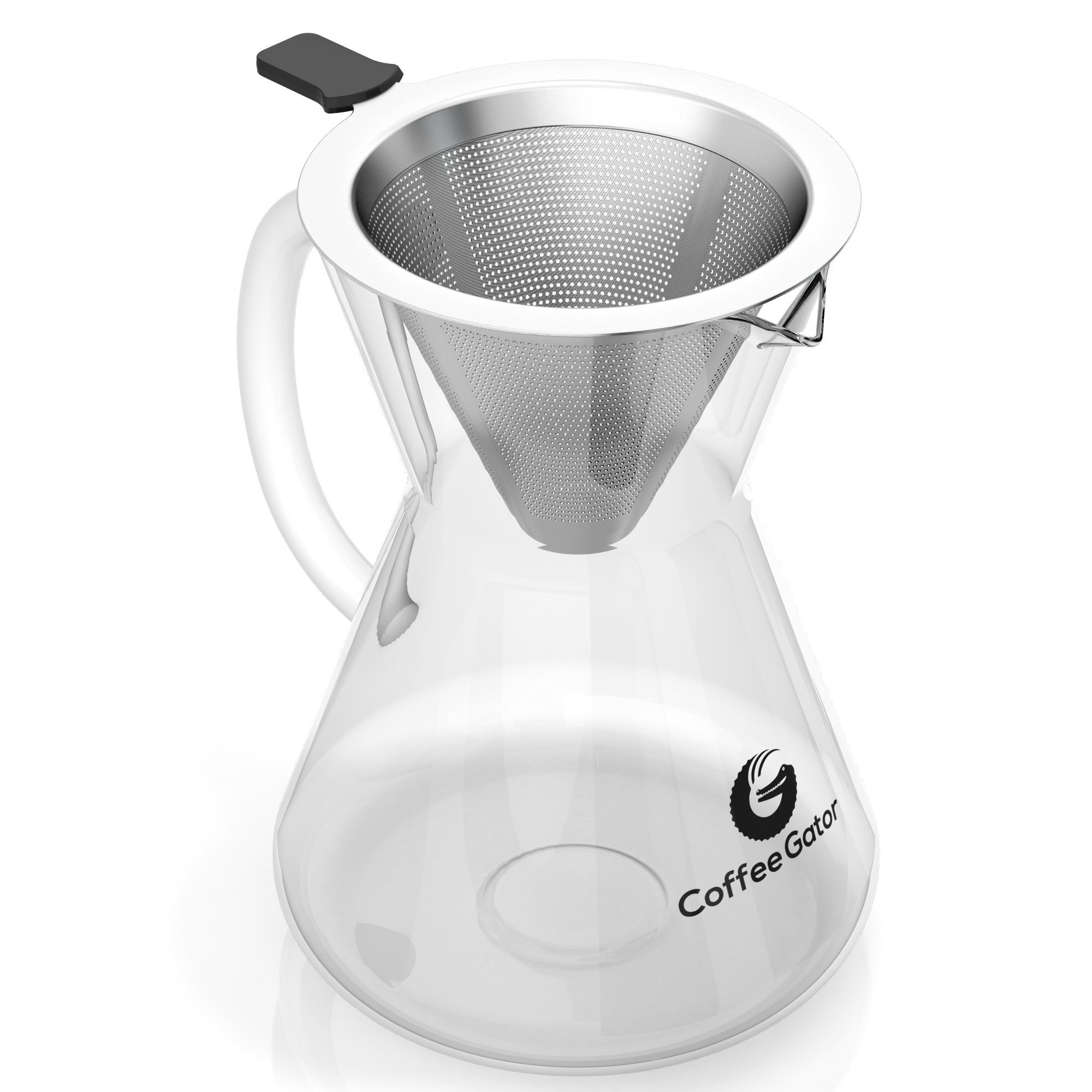 Coffee Gator Caffettiera Pour Over con filtro permanente in acciaio inox e caraffa. Dripper per fare il caffè (400ml)