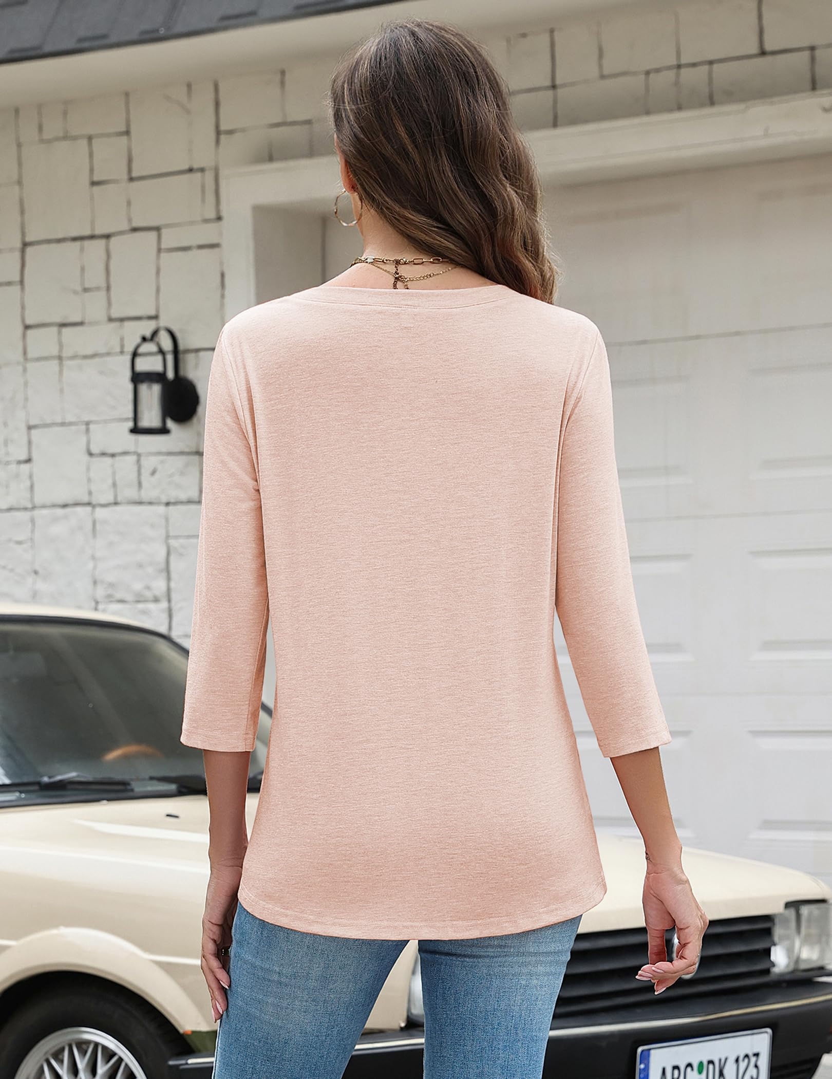Zeagoo Womens Tops 3/4 Length Sleeve T Shirts Dressy Casual Button Down Blouses Spring Fall Clothes