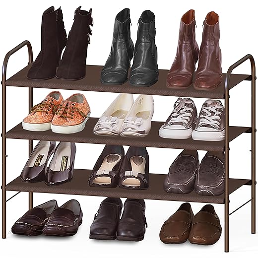 Simple Houseware 3-Tier Shoe Rack Storage Organizer 12-Pair / 20-Pair, Bronze