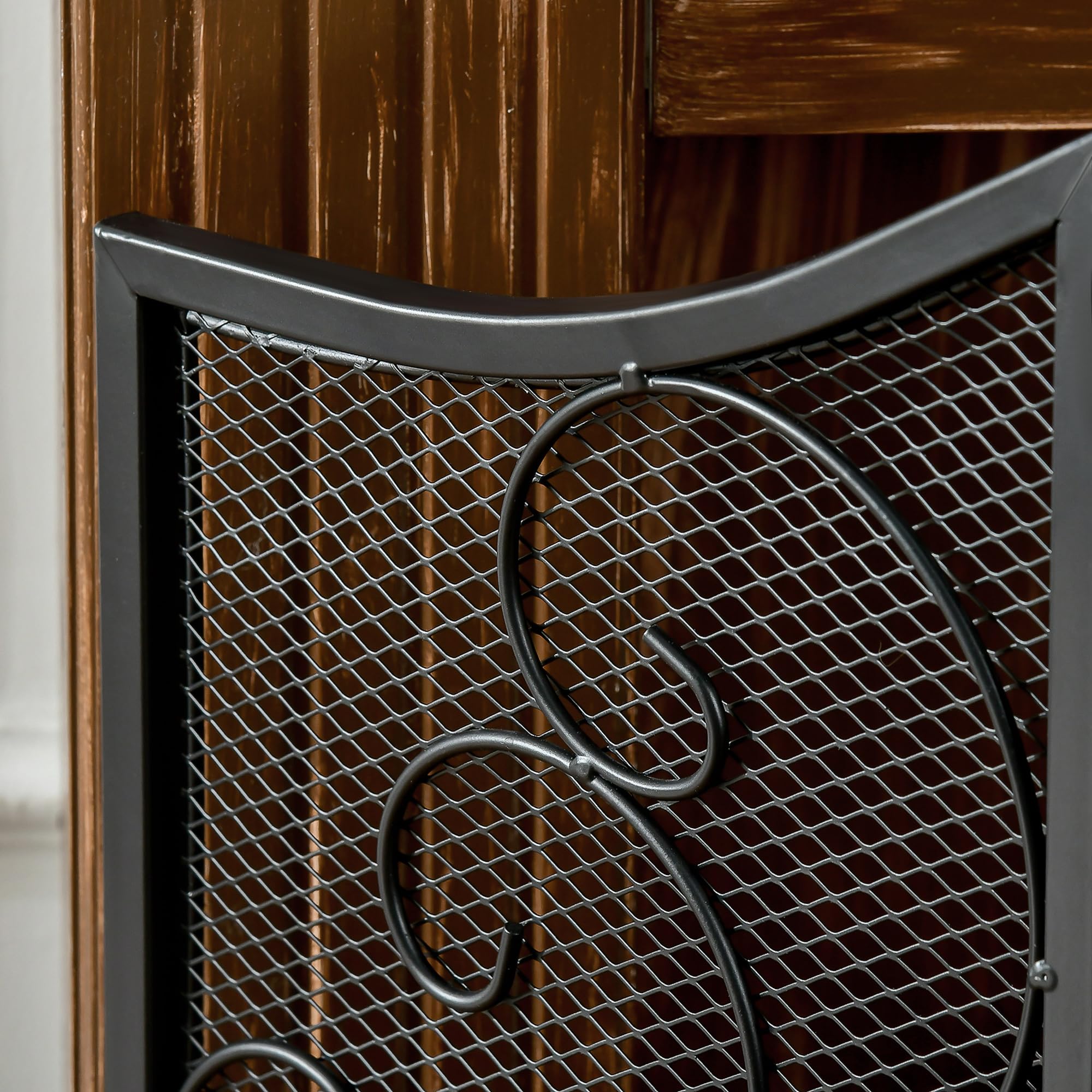 HOMCOM Pare-feu cheminée Pare-étincelles 3 Volets Pliables Grille de Protection pour cheminée ou poêle - dim. 66 x 31 x 81 cm - métal Noir