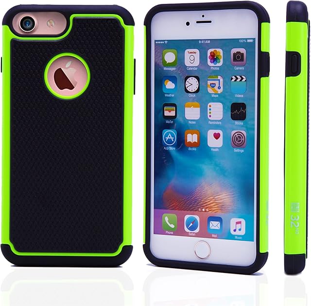 32nd ShockProof Series - Dual-Layer Shock and Kids Proof Case Cover for Apple iPhone 7, 8, SE (2020) & SE (2022), Heavy Duty Defender Style Case - Green