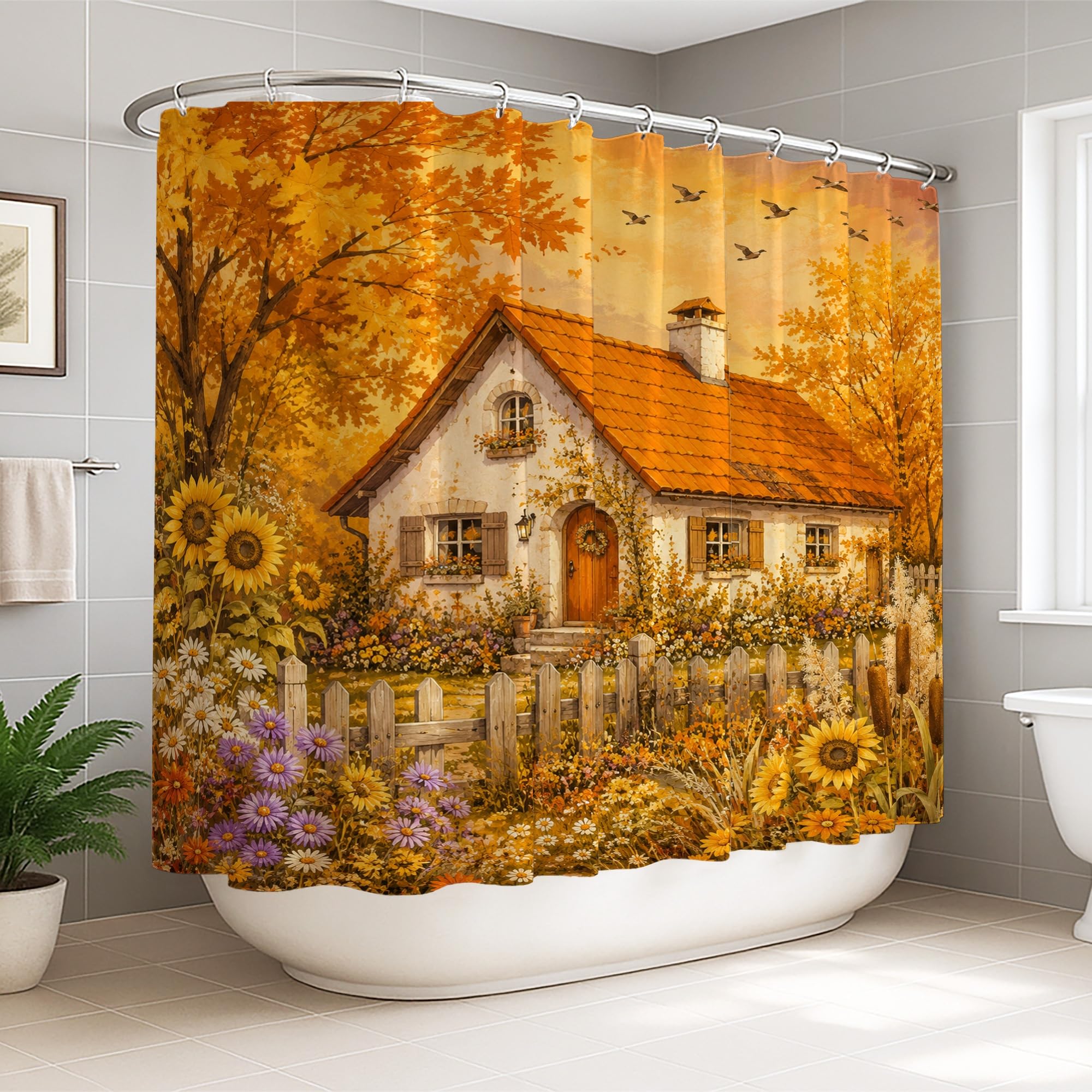 Rideau de douche imperméable anti-moisissure grand format motif tournesol rustique