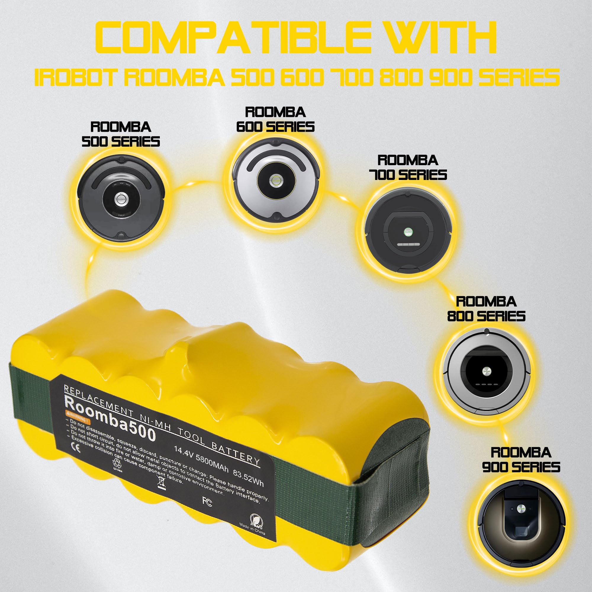 14,4 V akumulator zamienny do iRobot Roomba 5,0 Ah/5000 mAh 500 600 800 900 510 530 532 535 540 550 560 562 570 580 620 630 650