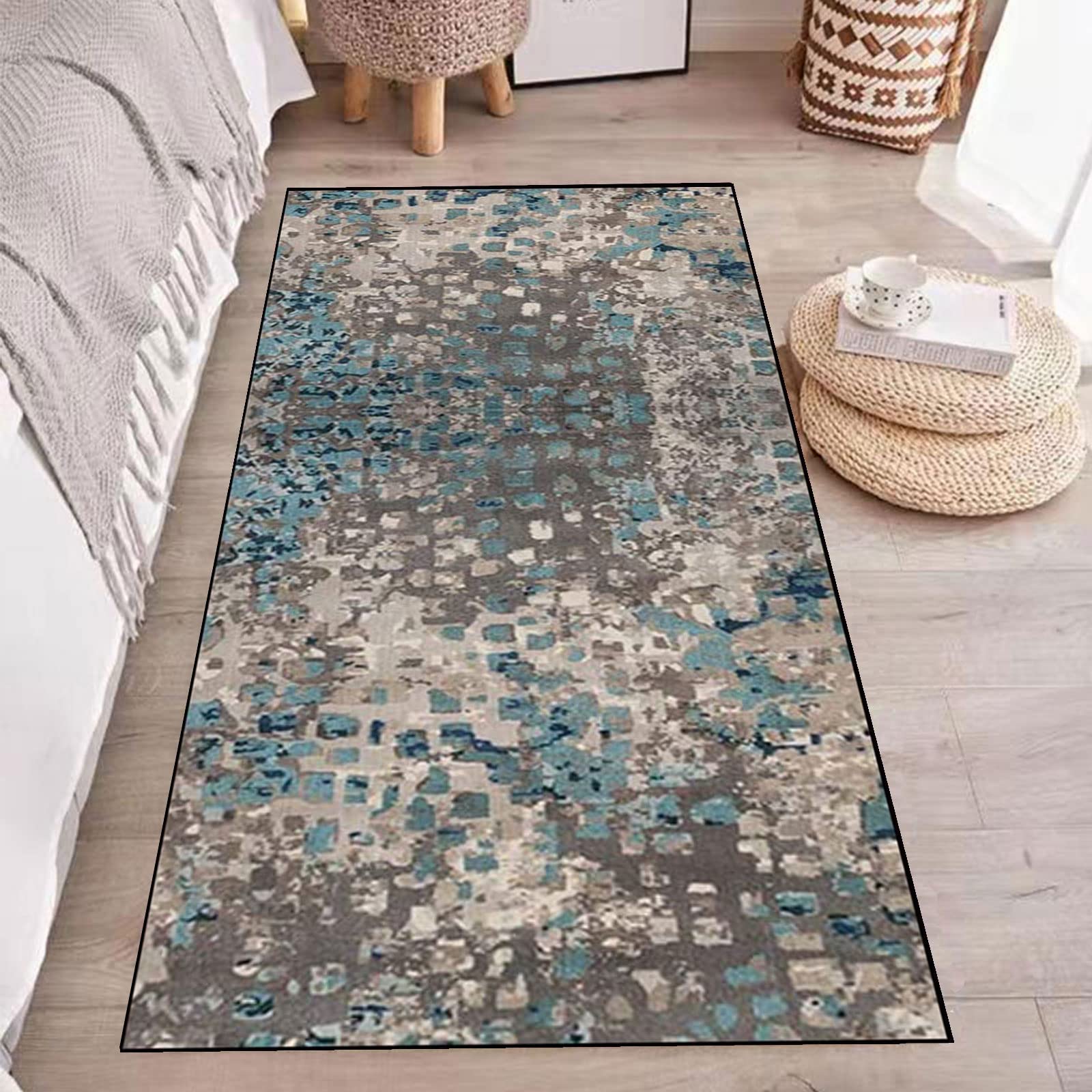 Teppichläufer Modern Küchenläufer Niederflor Flurläufer,Bunter Modern Geometrisch rutschfest Waschbar,für Korridor,Schlafzimmer,Innen Wohnzimmer,Küche - Anpassbar