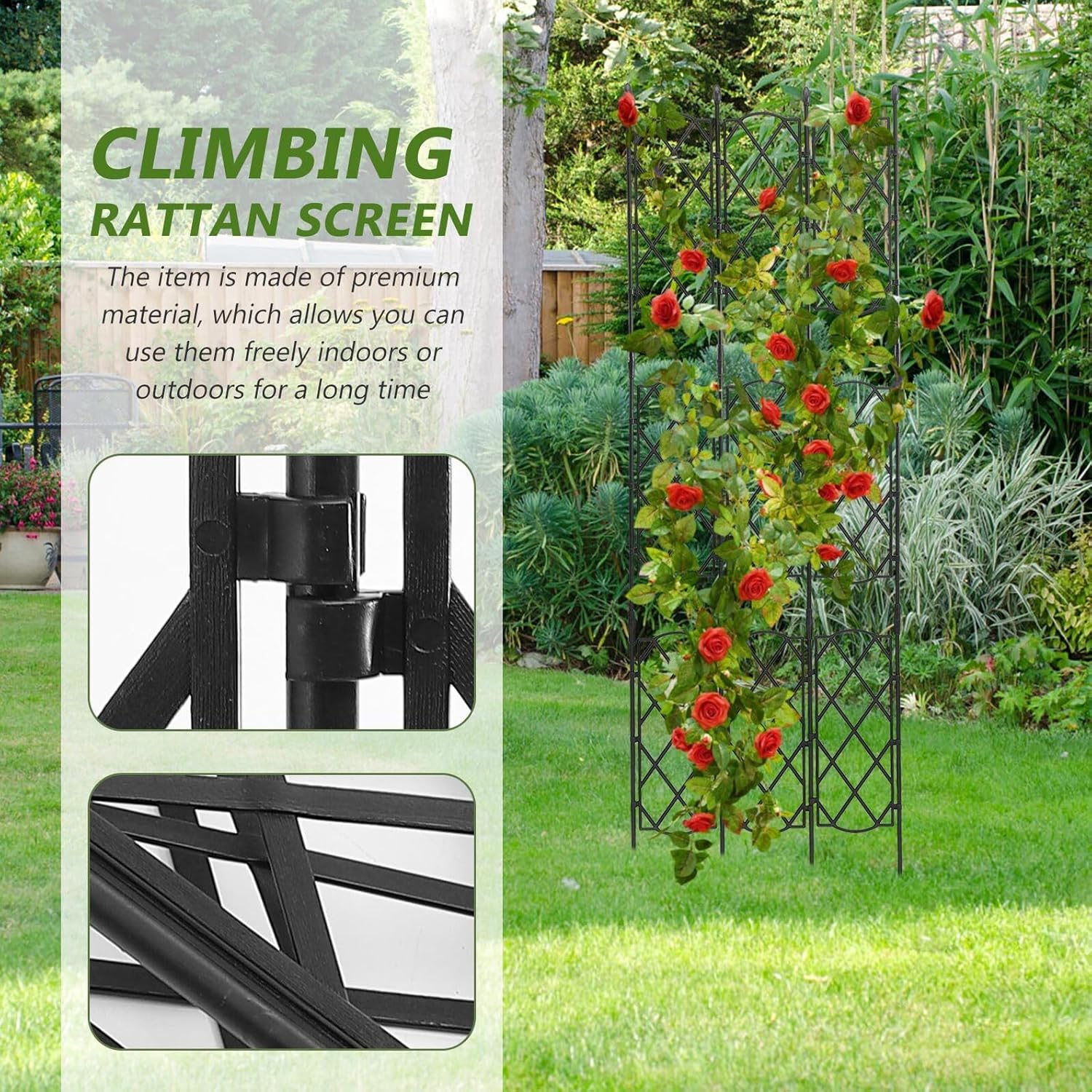 Metal Garden Trellis Climbing Frame Plant Support Stand for Indoor Outdoor Vines Flowers Vegetables Wire Rack for Peas Roses Morning Glories with Stable Climbing Plant Holder