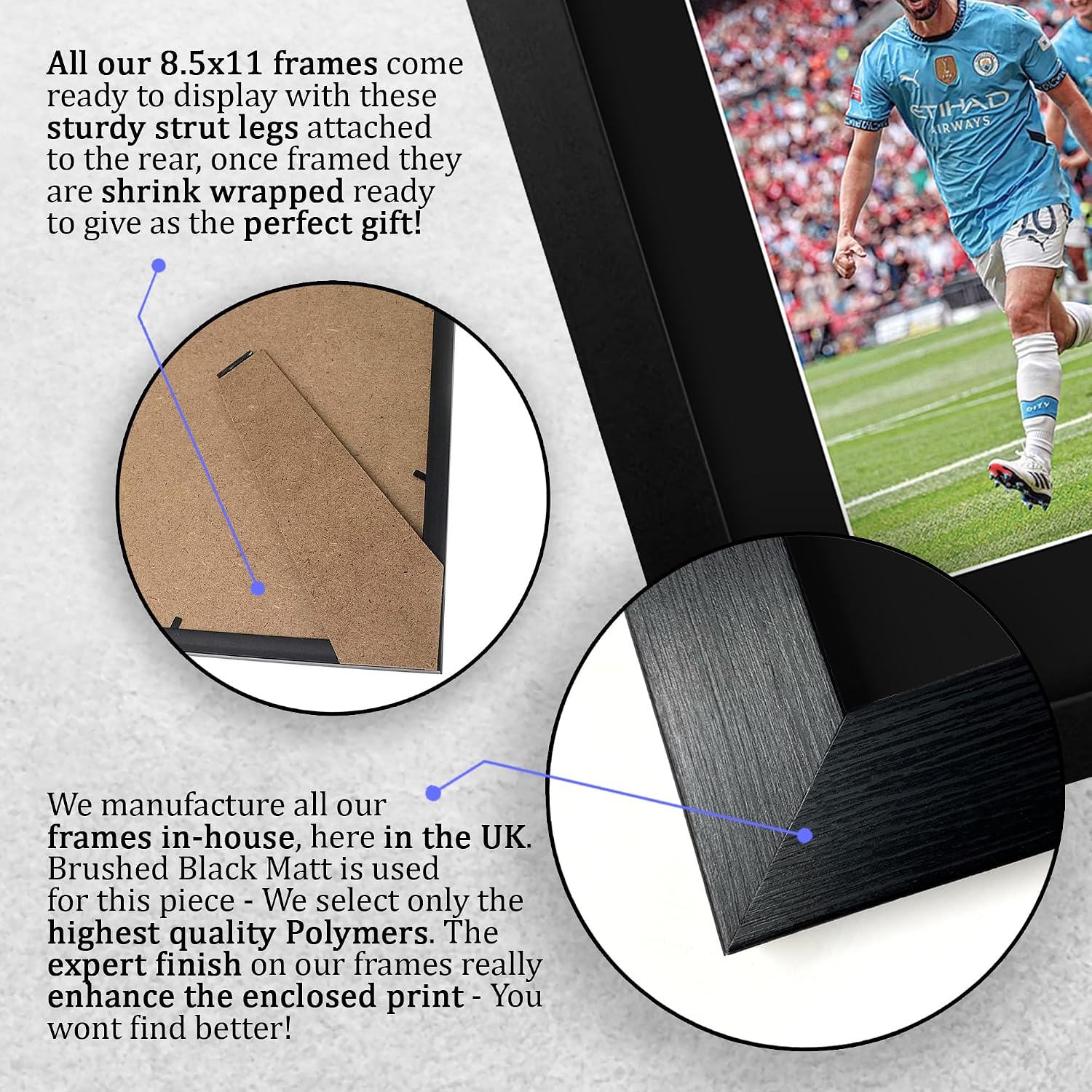 HWC Trading Bernardo Silva Manchester City Gifts Printed Signed Autograph Picture for Soccer Fans and Supporters - US Letter Framed (ID-007516)