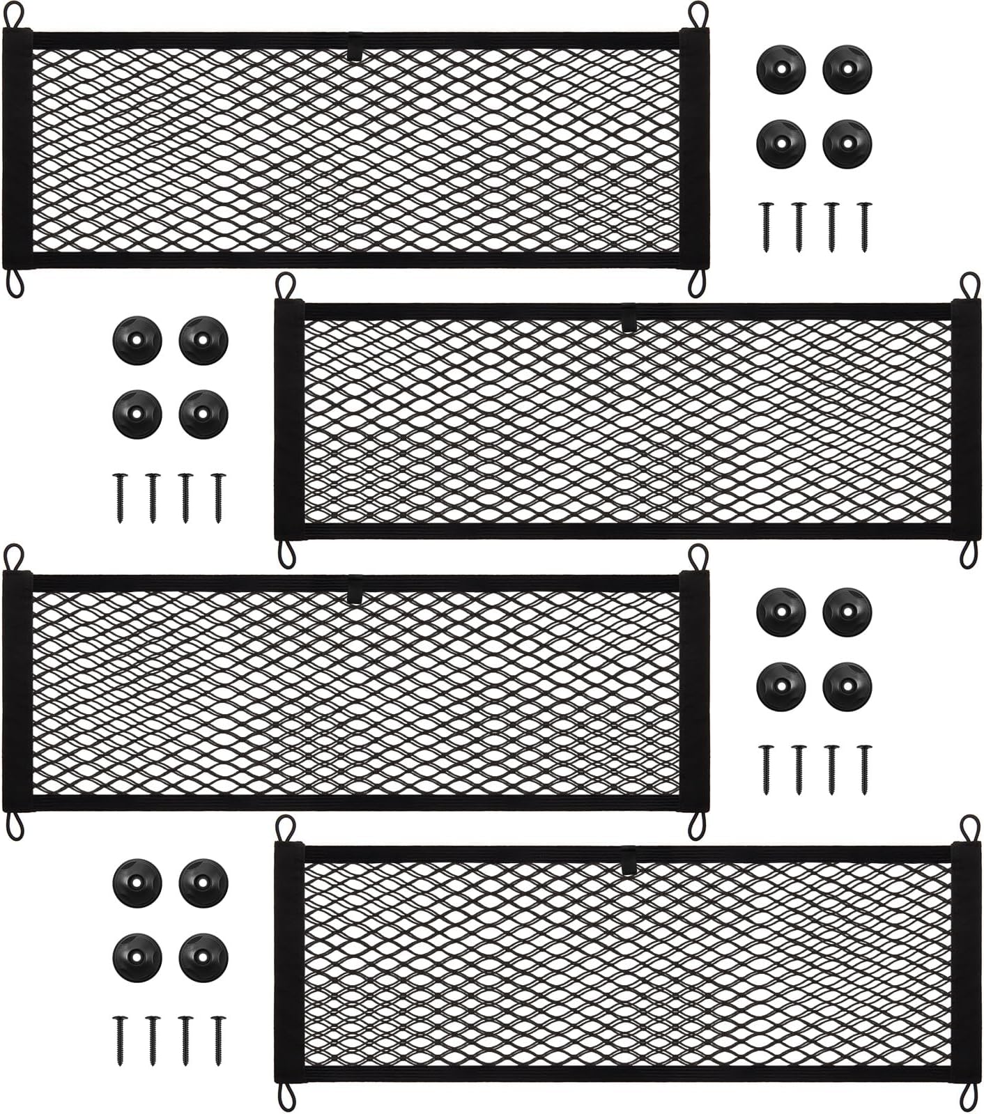 Frienda 2 Pieces Stretchable Small Cargo Net Pocket Storage Mesh Net Elastic Automotive Storage Pouch with 8 Pieces Mounting Screws and Hooks for Truck Car SUV Boats(29 x 9.8 Inches)