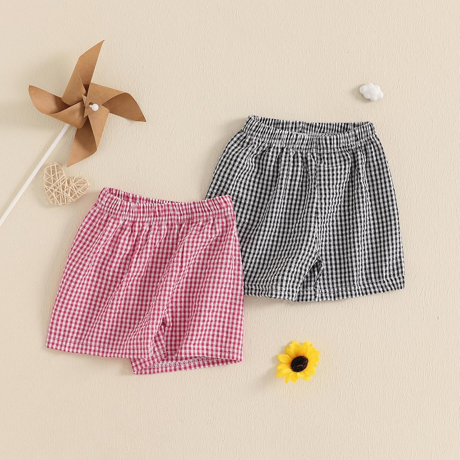 2-Pack Toddler Baby Boy Girl Gingham Seersucker Shorts Elastic Waist Check Shorts Summer Casual Short Pants Bottoms - Image 4
