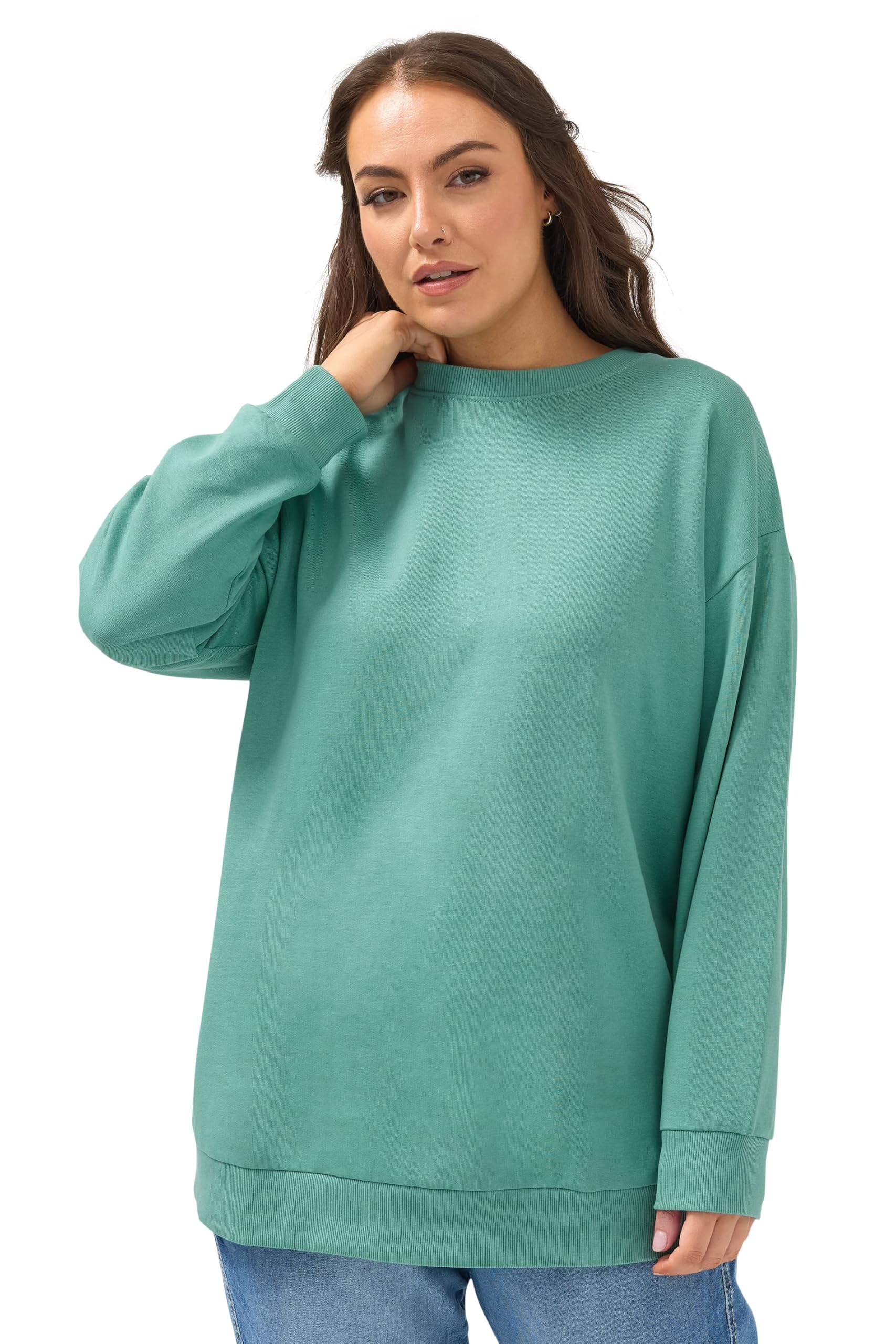 Yours Women's Teal Curve Blue Crew Neck Sweatshirt - Plus Size Curve