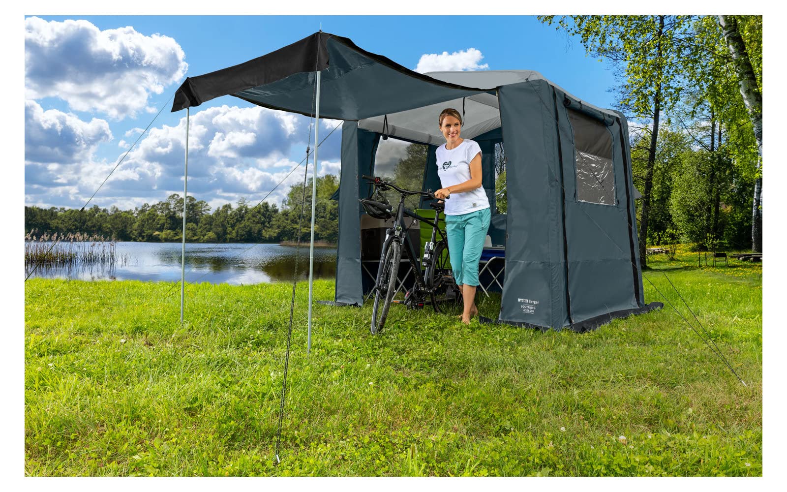 BERGER Positano-L 4-Season aufblasbares Universalzelt, Gerätezelt, Küchenzelt │ großes Duschzelt für Festival Camping Garten Zelten │ wasserdicht 5000mm 240x180 cm mit Stehhöhe