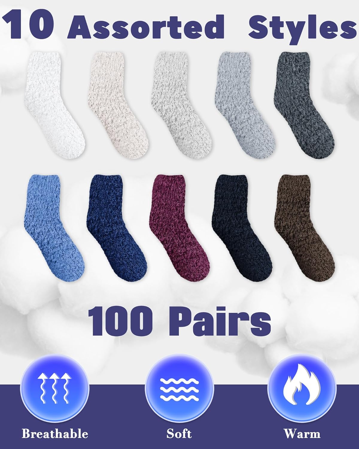 Taiyin 100 Pack Bulk Fuzzy Socks Unisex Men Thermal Thick Fluffy Winter Warm Slipper Socks Soft Christmas Gifts Homeless