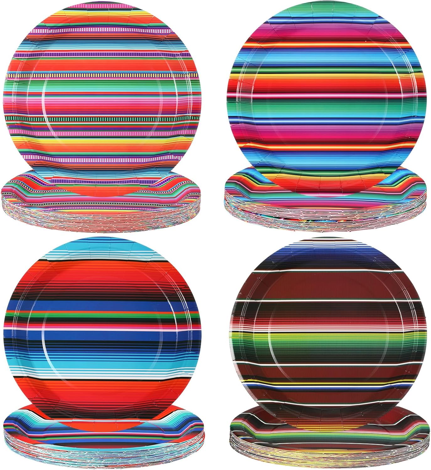 Sunnyray 100 Pcs Fiesta Paper Plates 9 Inch Mexican Party Colorful Stripes Dessert Plates Decorative Dinnerware for Cinco De Mayo Birthday Taco Party Decorations Favors