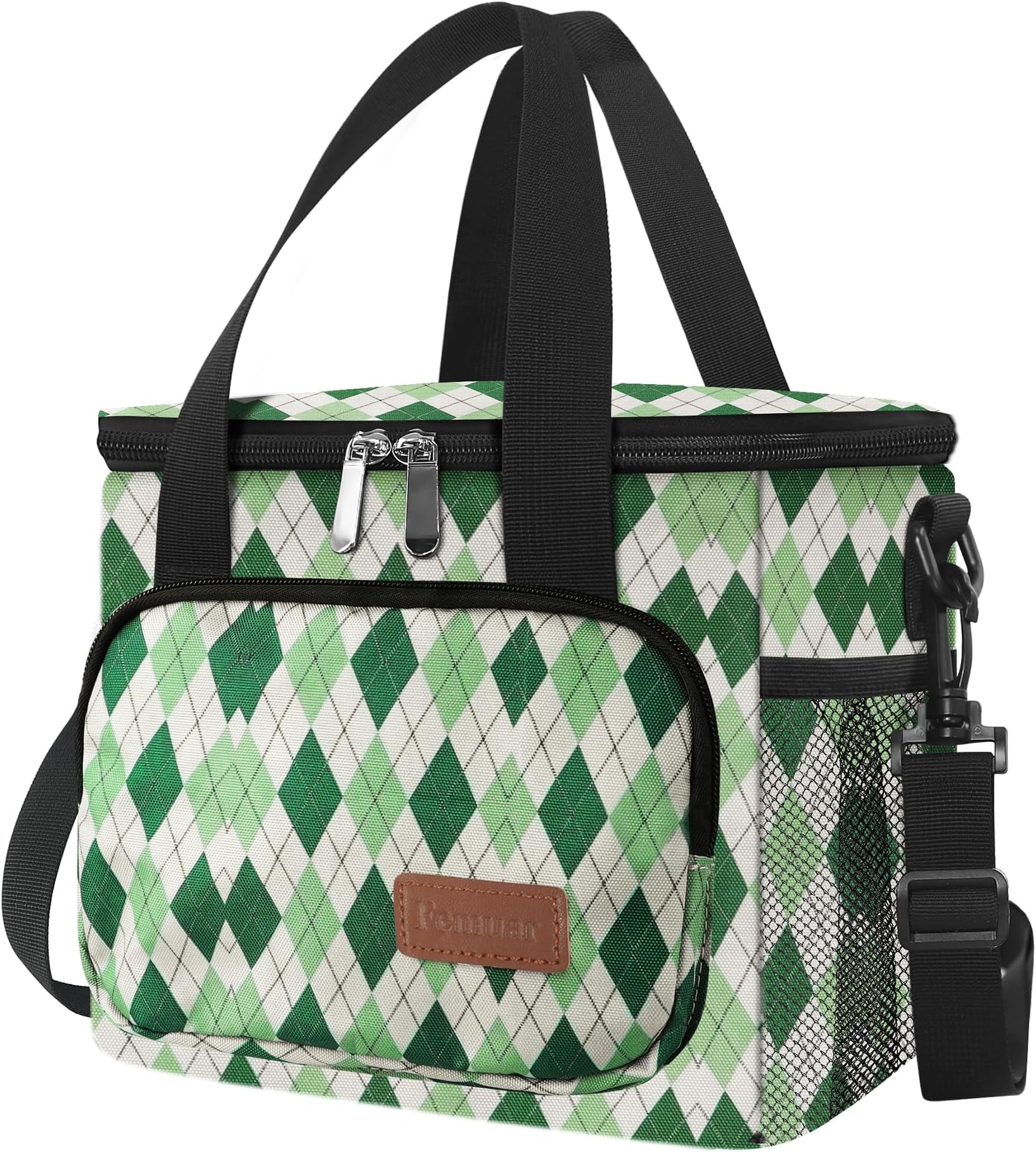 Femuar Lunch Bags for Women/Men, Insulated Lunch Bag for Work Office - Lunch Cooler Bag Leakproof Lunch Box with Adjustable Shoulder Strap - Green plaid