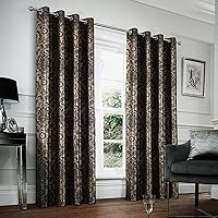 Vista 1 de always4u Cortinas de Terciopelo Acanalado Negro y Dorado con Estampado de Damasco en Lámina 100% Opacas de 84 Pulgadas de Largo, Cortinas de 2