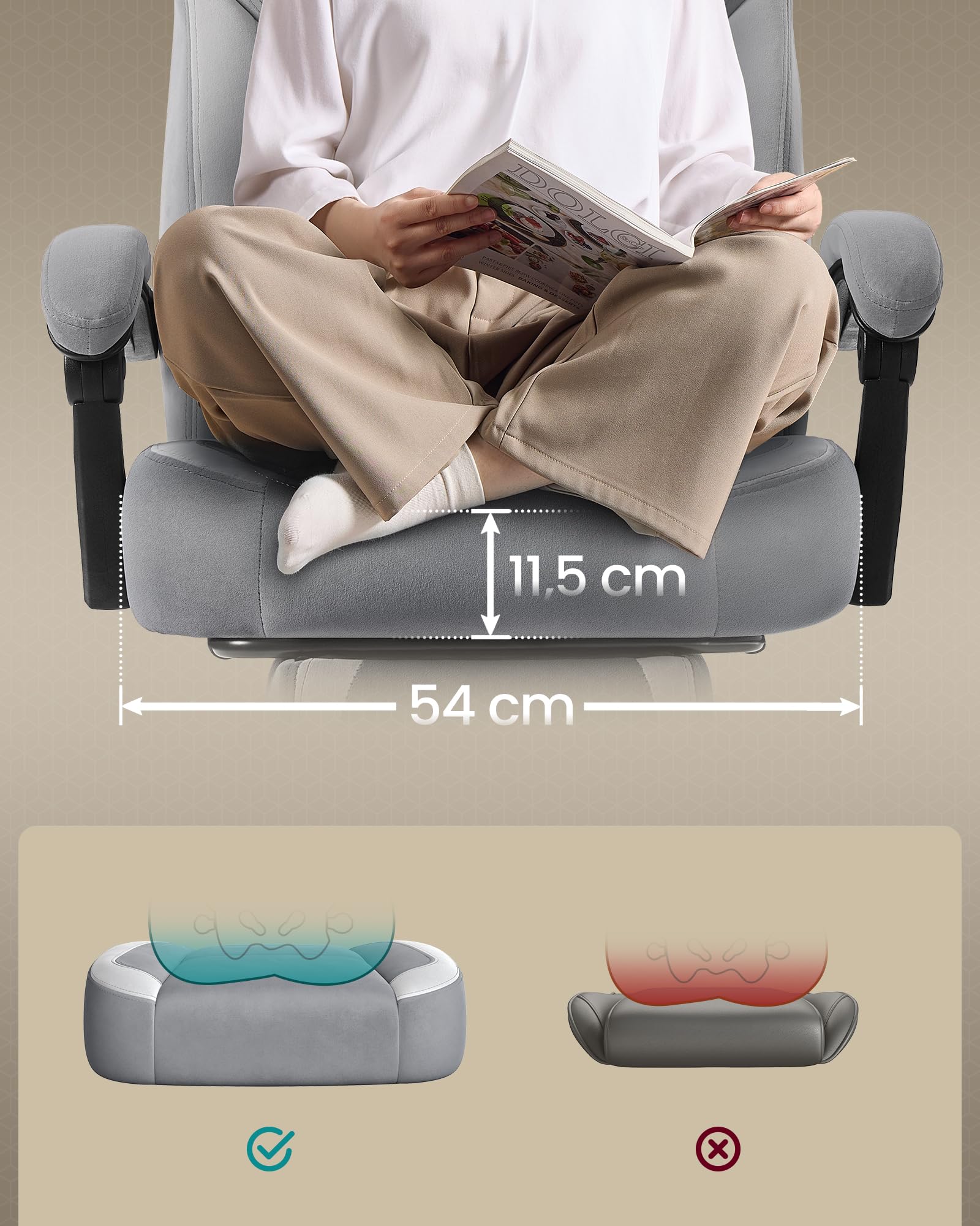 SONGMICS Fotel gamingowy, krzesło biurowe, krzesło komputerowe, ergonomiczny design, z podnóżkiem, regulowanym zagłówkiem, poduszką lędźwiową, nośność 150 kg, kolor łupkowo-gołębi OBG077G02