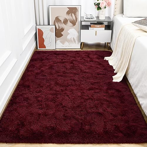 Miniatura 2 de Alfombras grandes y suaves para dormitorio, sala de estar, 6 x 9 pies, color rojo vino, alfombras esponjosas para habitación de niñas y niños,