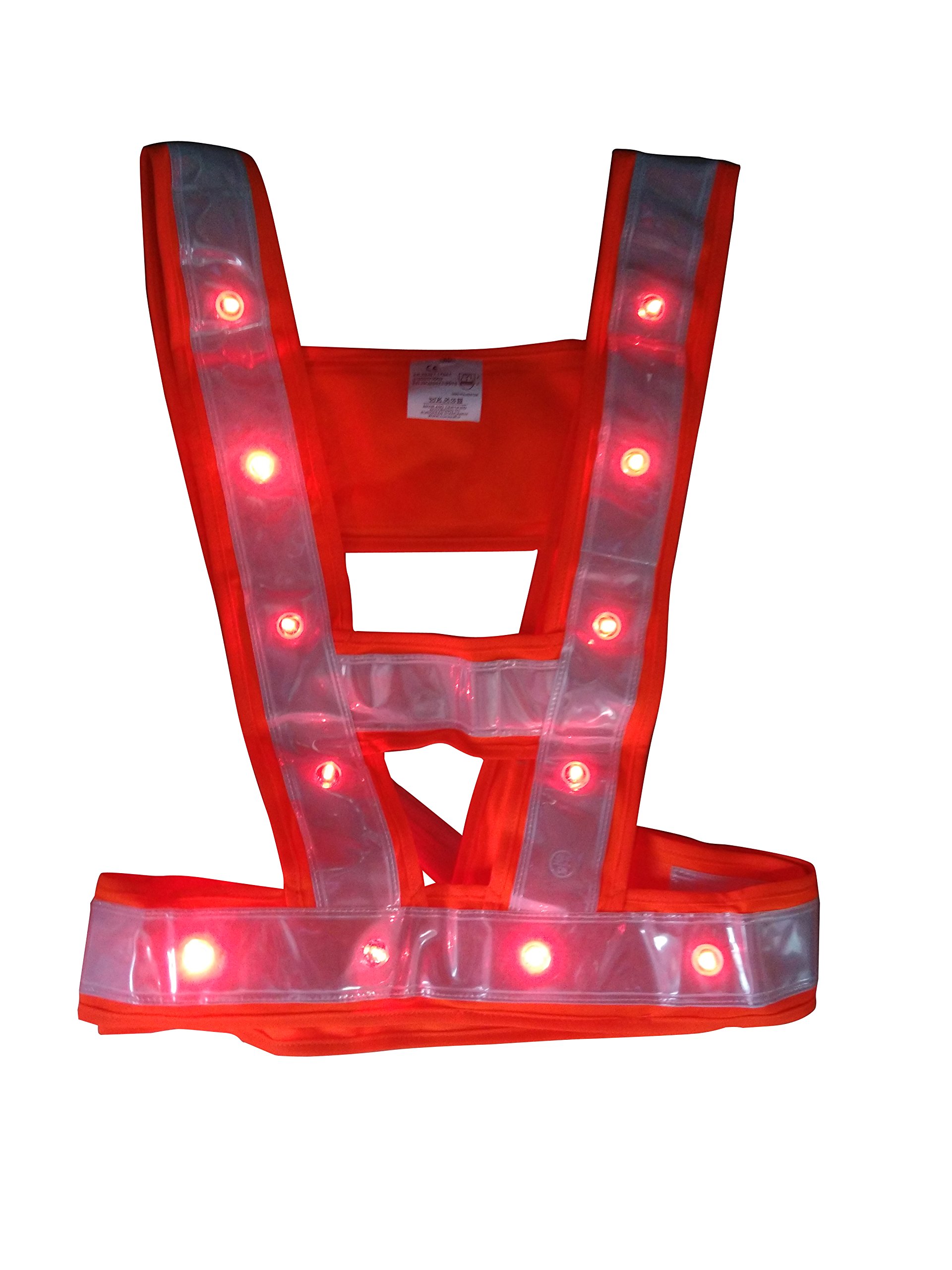 Gilet Baudrier Orange PRO de Sécurité Fluo à 24 Leds rouges DELUXE Vendeur et stock en FRANCE